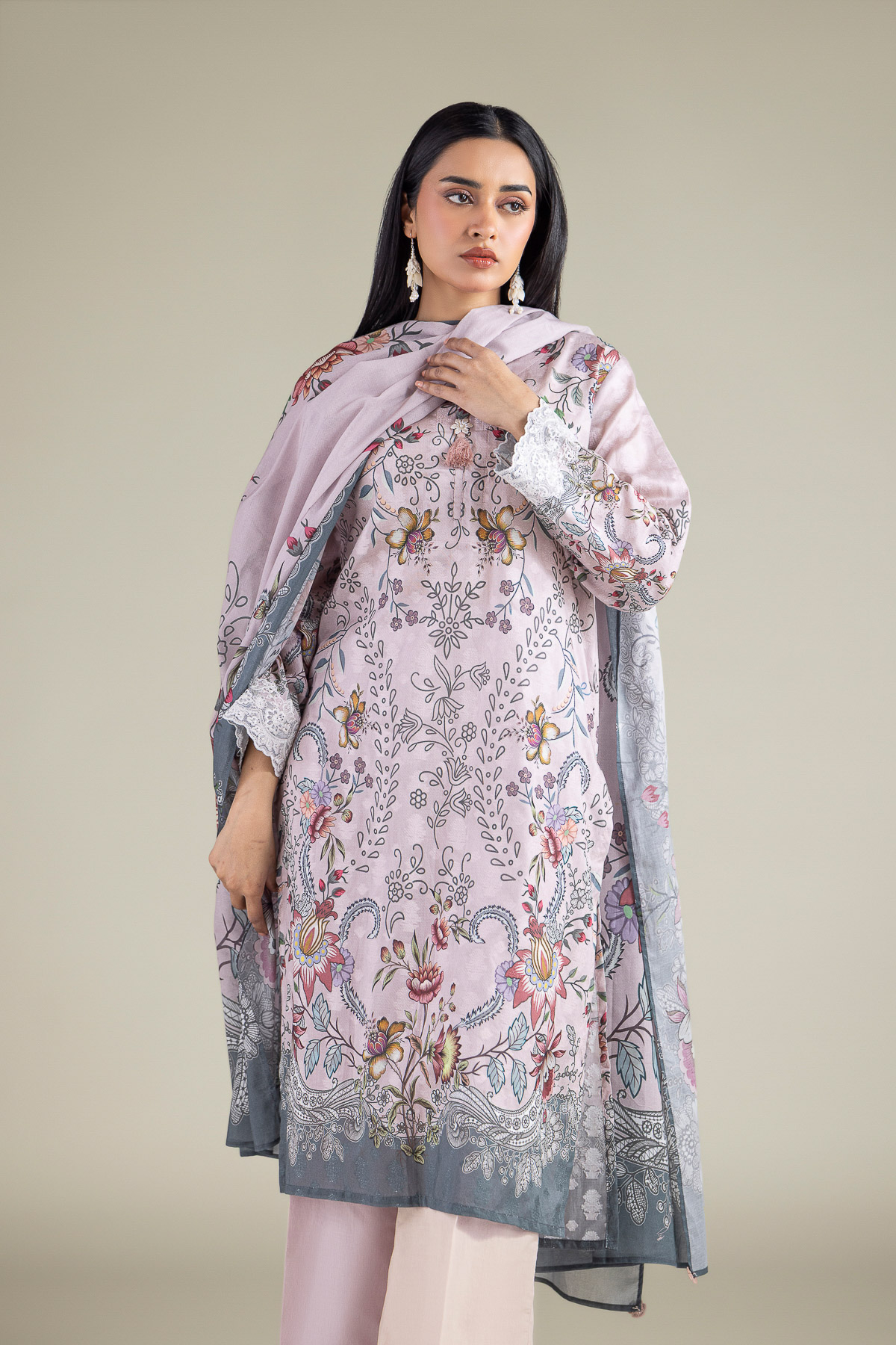 Embroidered Broshia Fabrics 3 Piece - T-A33-26-207FD1-VG