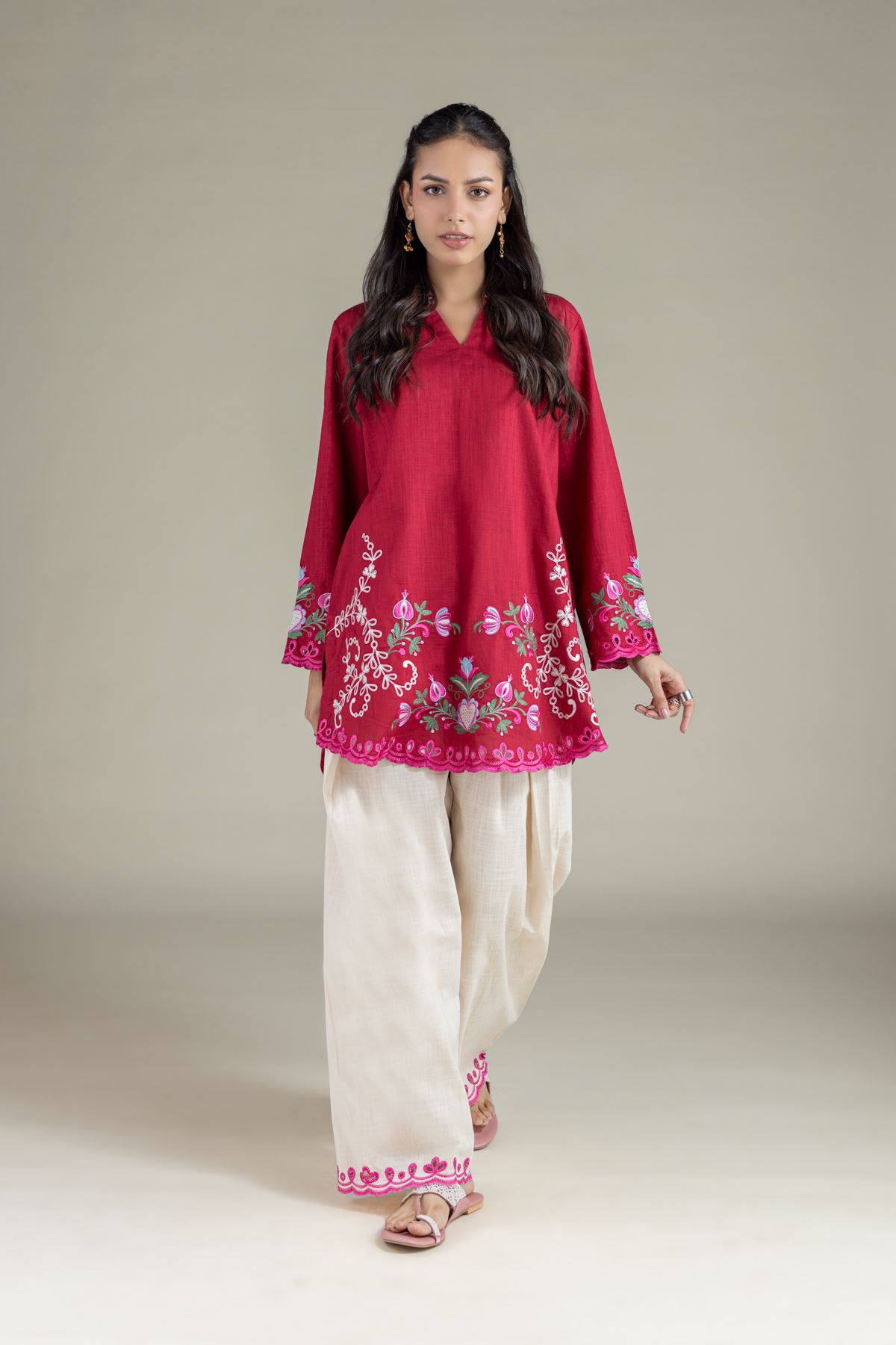 Embroidered Heavy Textured Cotton Shalwar - 25-10-12E4-06TB-VG