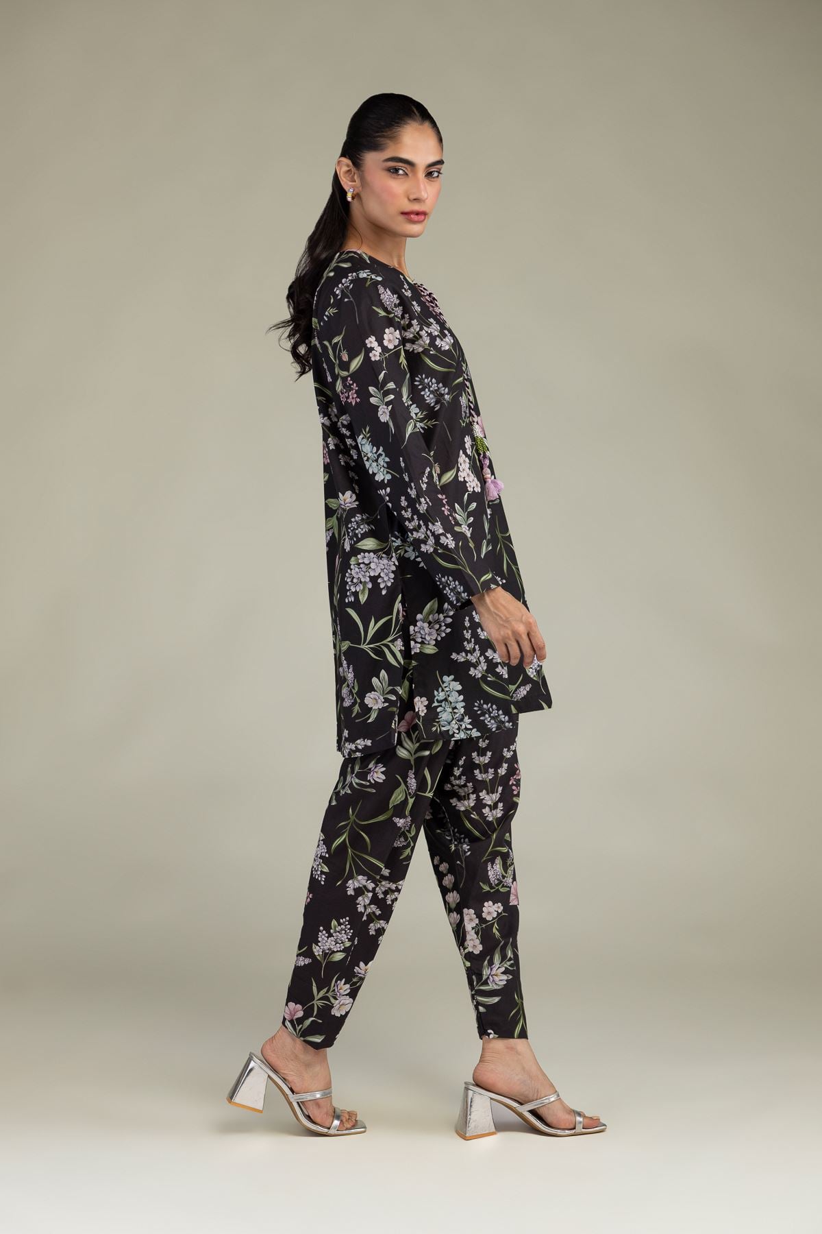Printed Cotton Viscose Black Floral Shalwar - 1-26-102-A-F-VG