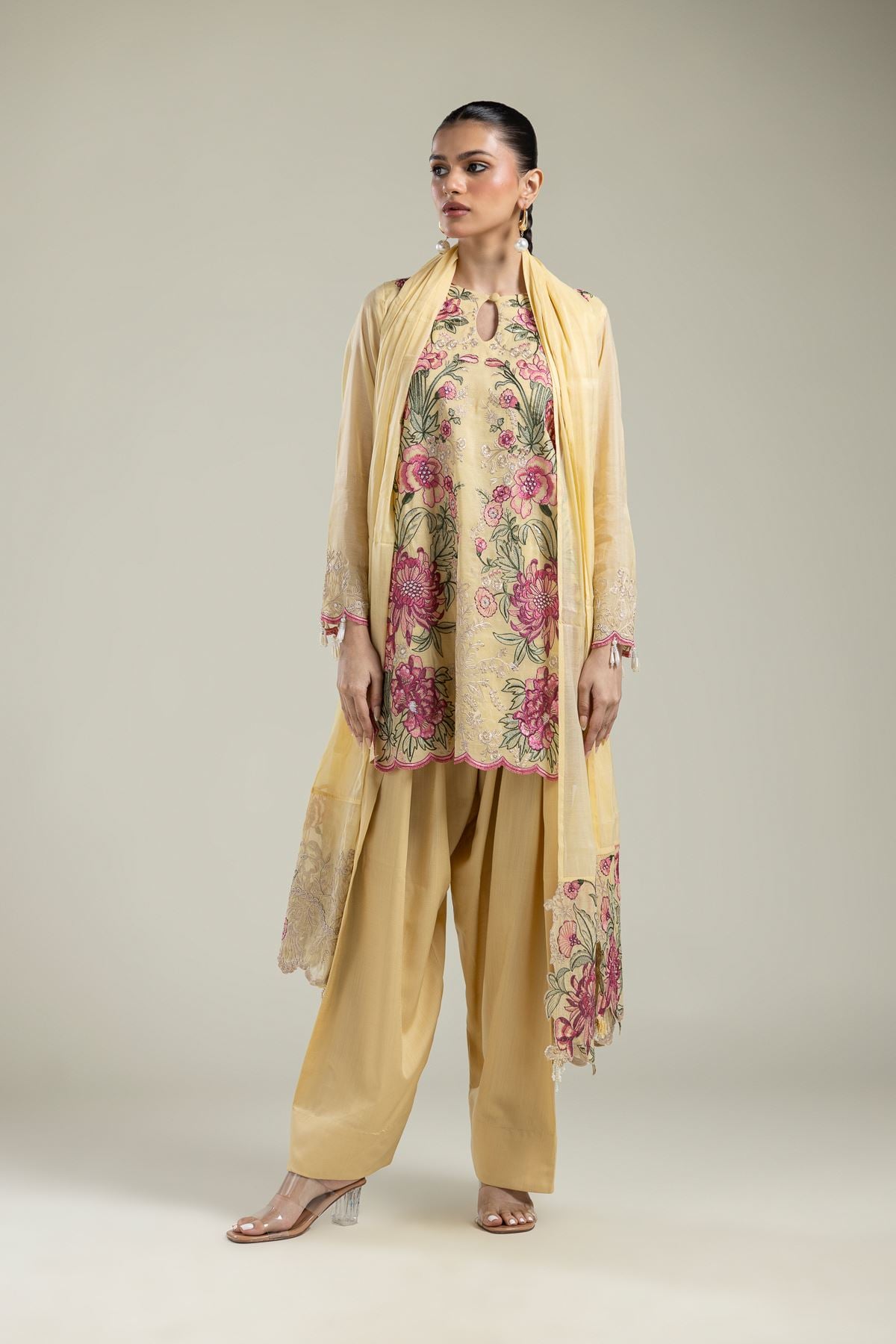 Raw Silk Yellow Solid Shalwar - 2-26-202-A-G-VG