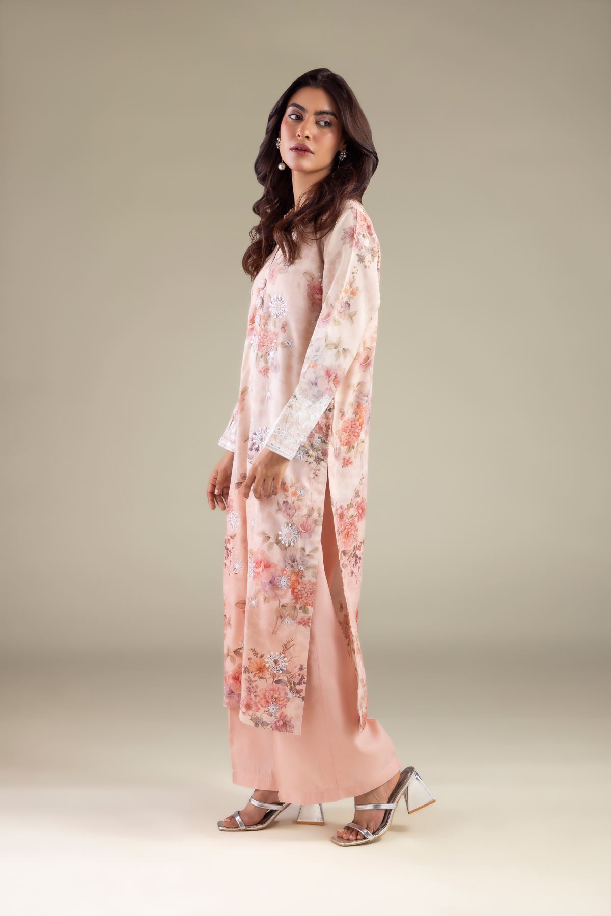 Embroidered Raw Silk Straight Formal Pants - 2-26-112-A-B-VG