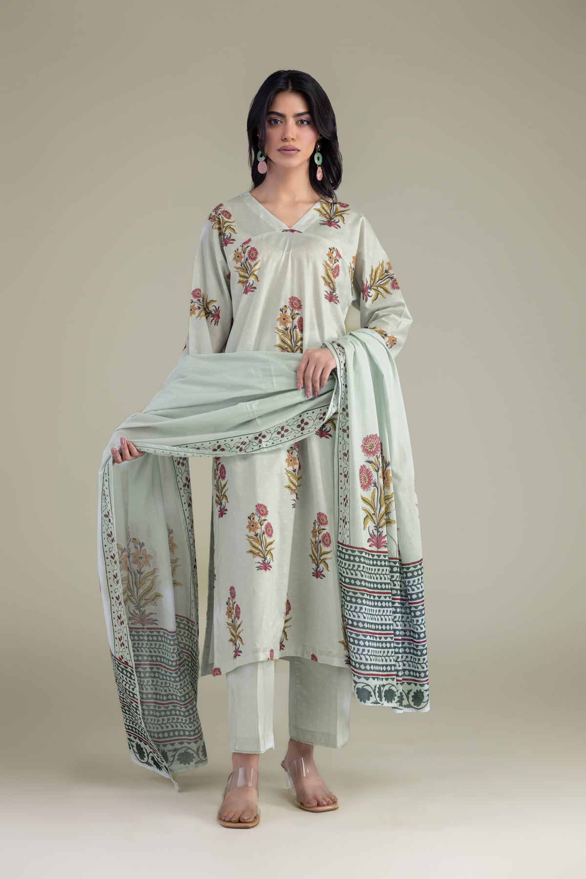 Printed Cambric Solid Mint Pants - 1-26-102-A-F-VG