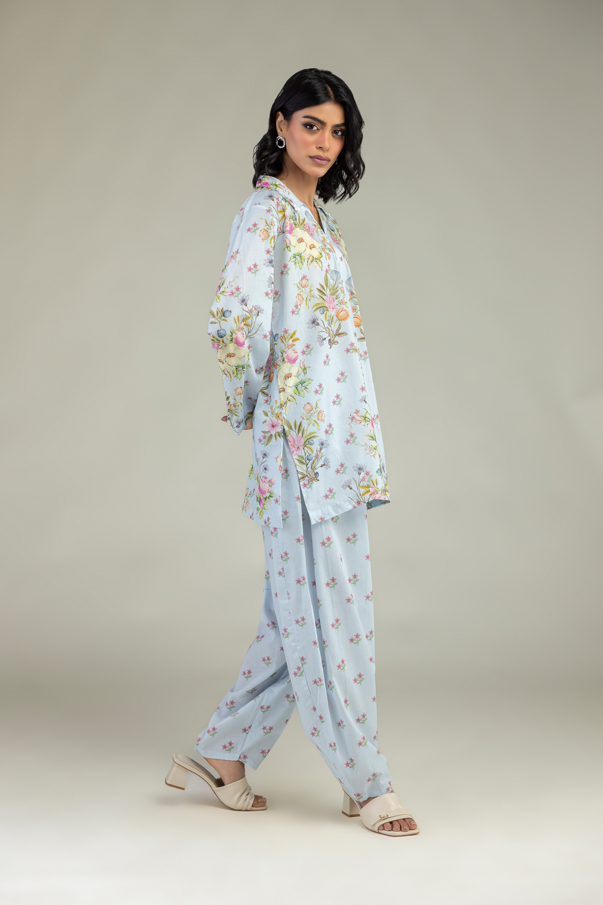 Embroidered Cambric Blue Floral Pants - 1-26-240-A-G1-VG