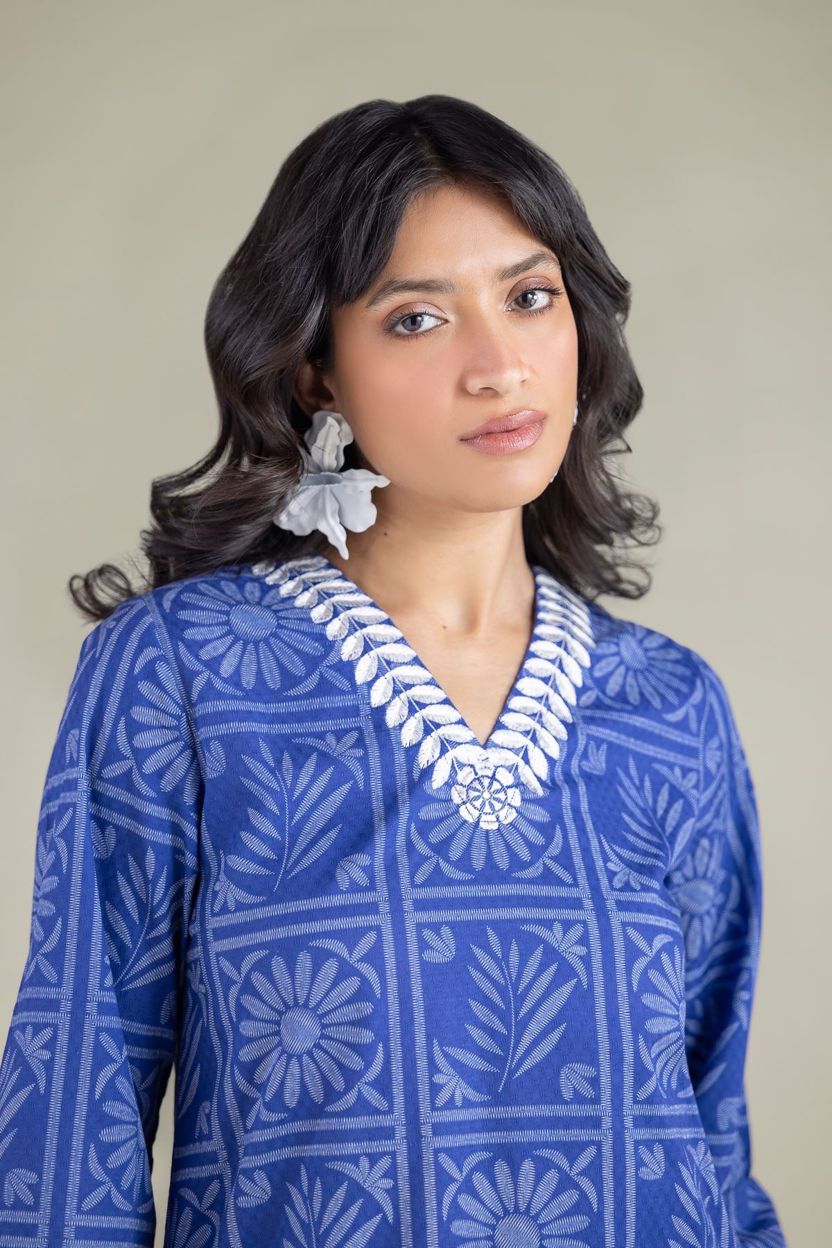 Embroidered Cotton Dobby Kurta - 1-26-113-A-B-VG