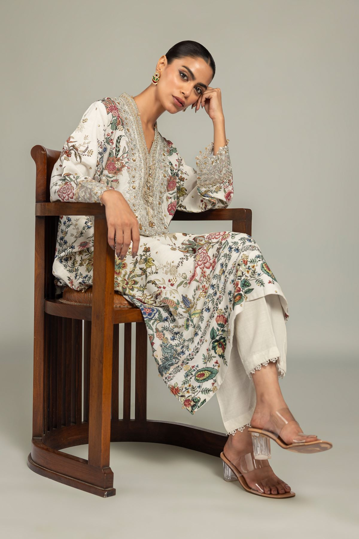 Embroidered Raw Silk 2-Piece Co-ord Set - 8-26-303-A-C1-VG