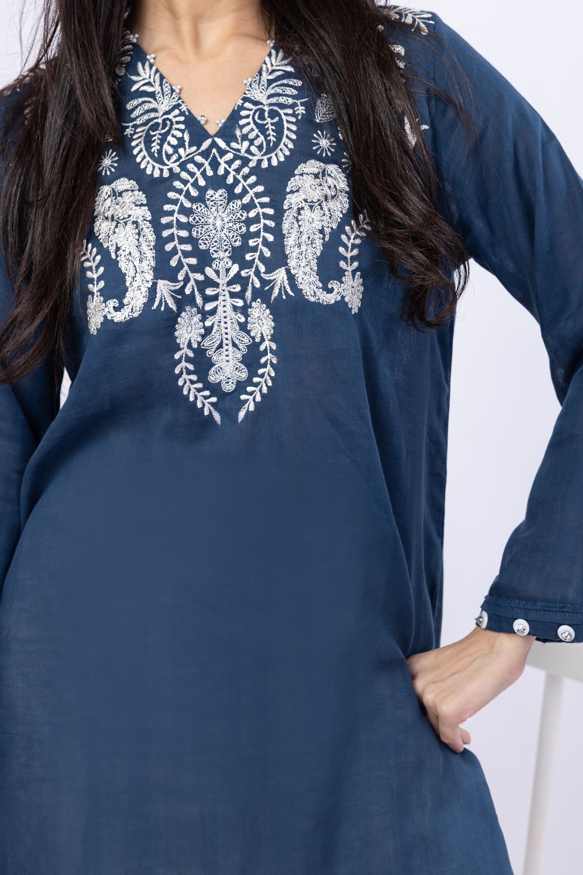 Embroidered Double Layer Plain Kurta - 25-09-9S3-07TB-VG