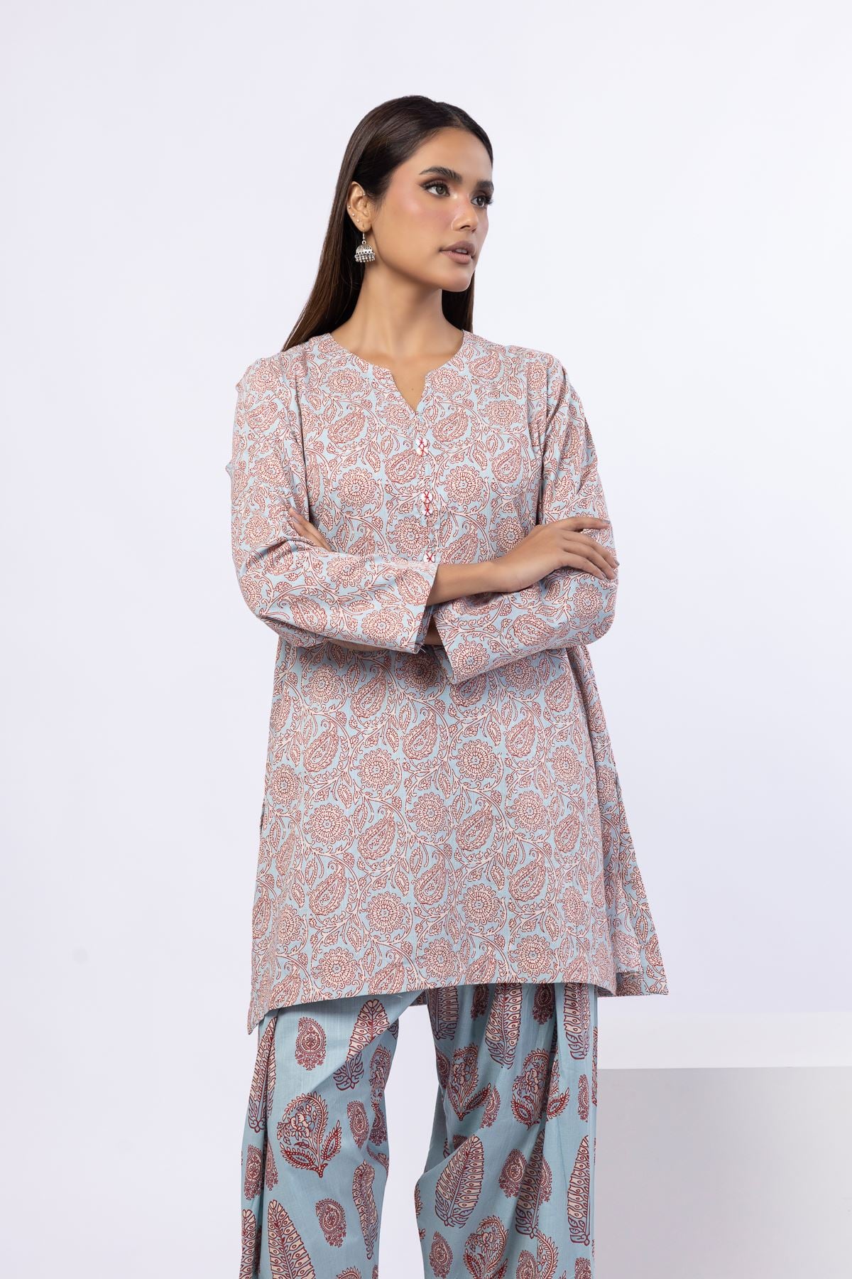 Printed Crosshatch Poplin Kurta - 25-08-8E6-02TA-VG