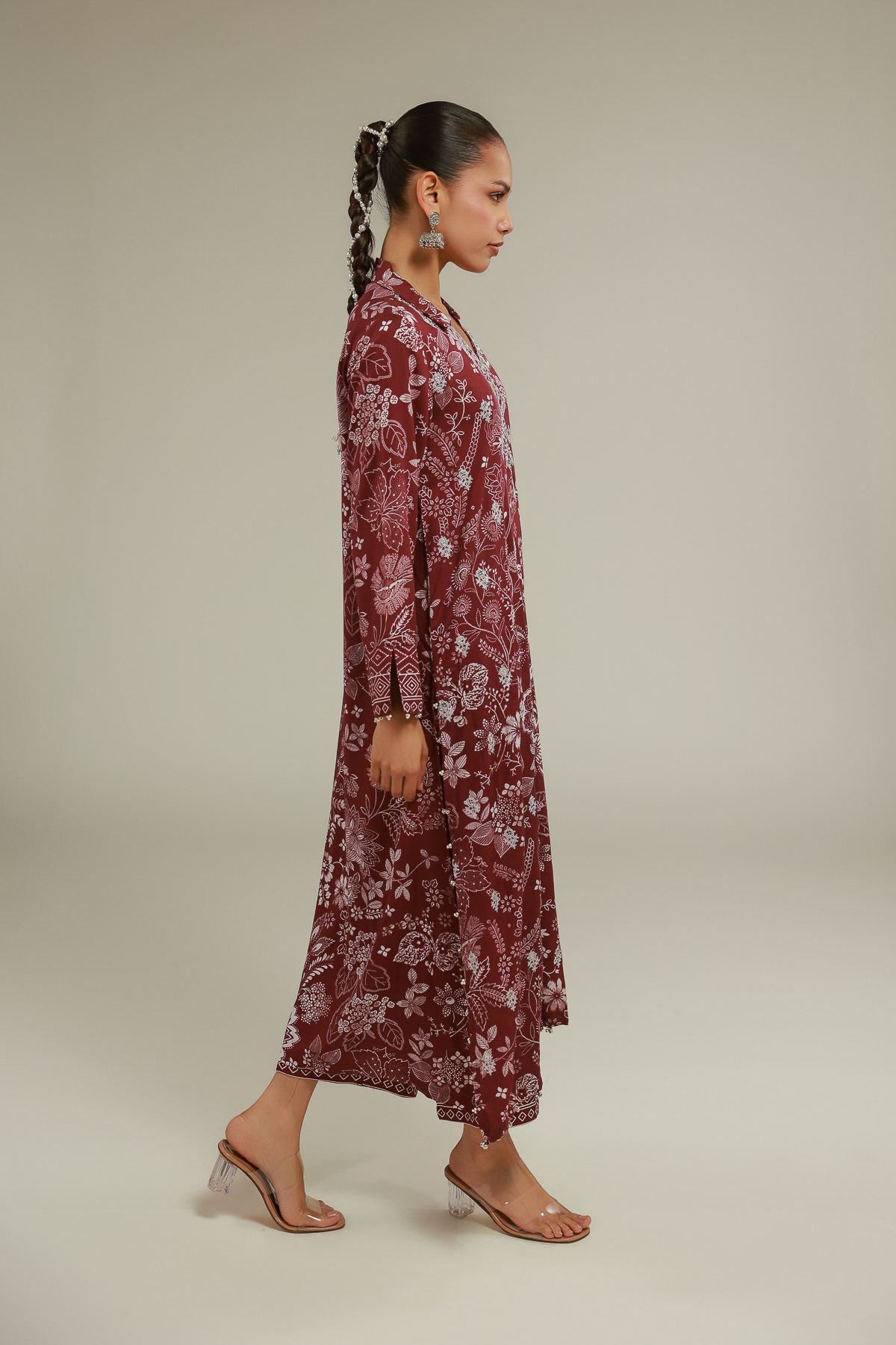 Embroidered Raw Silk Regular Floral Pants - 2-26-308-A-B1-VG