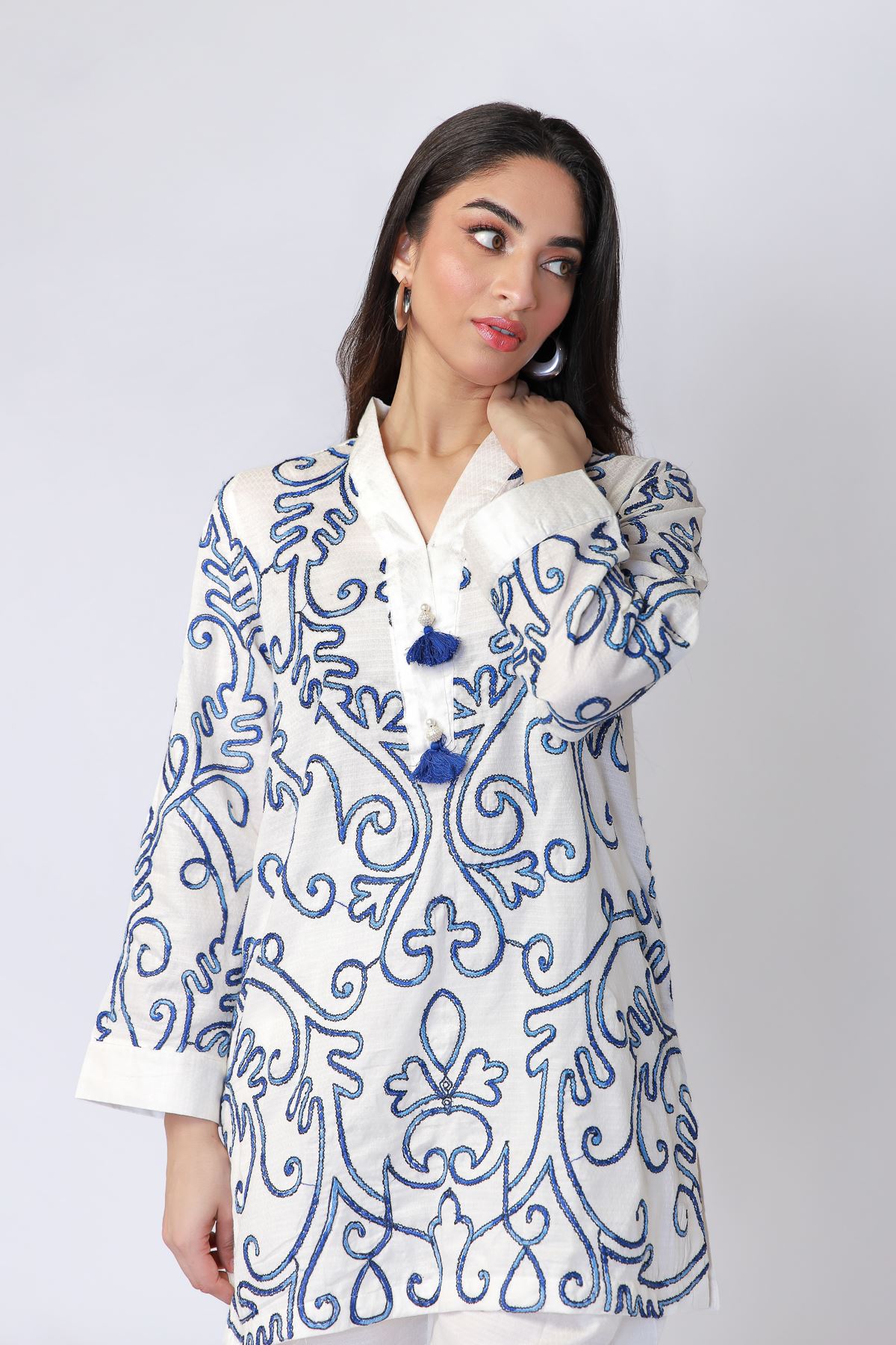 Embroidered Cotton Dobby Kurta - 25-09-10E1-09TB-VG