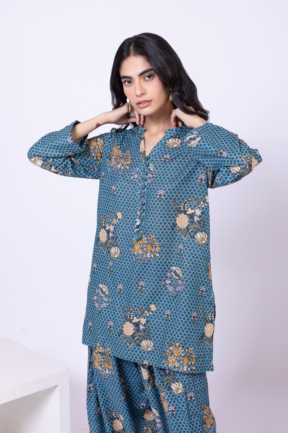 Printed Textured Cotton Kurta - 25-09-11E3-07TA-VG