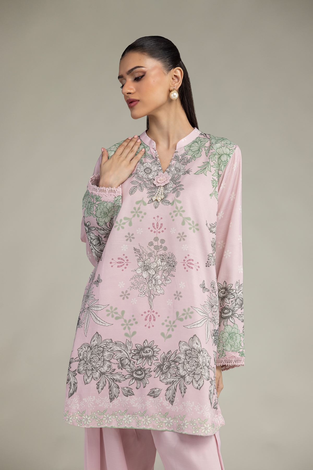 Embroidered Raw Silk Floral Silk Kurta - 2-26-201-A-C-VG