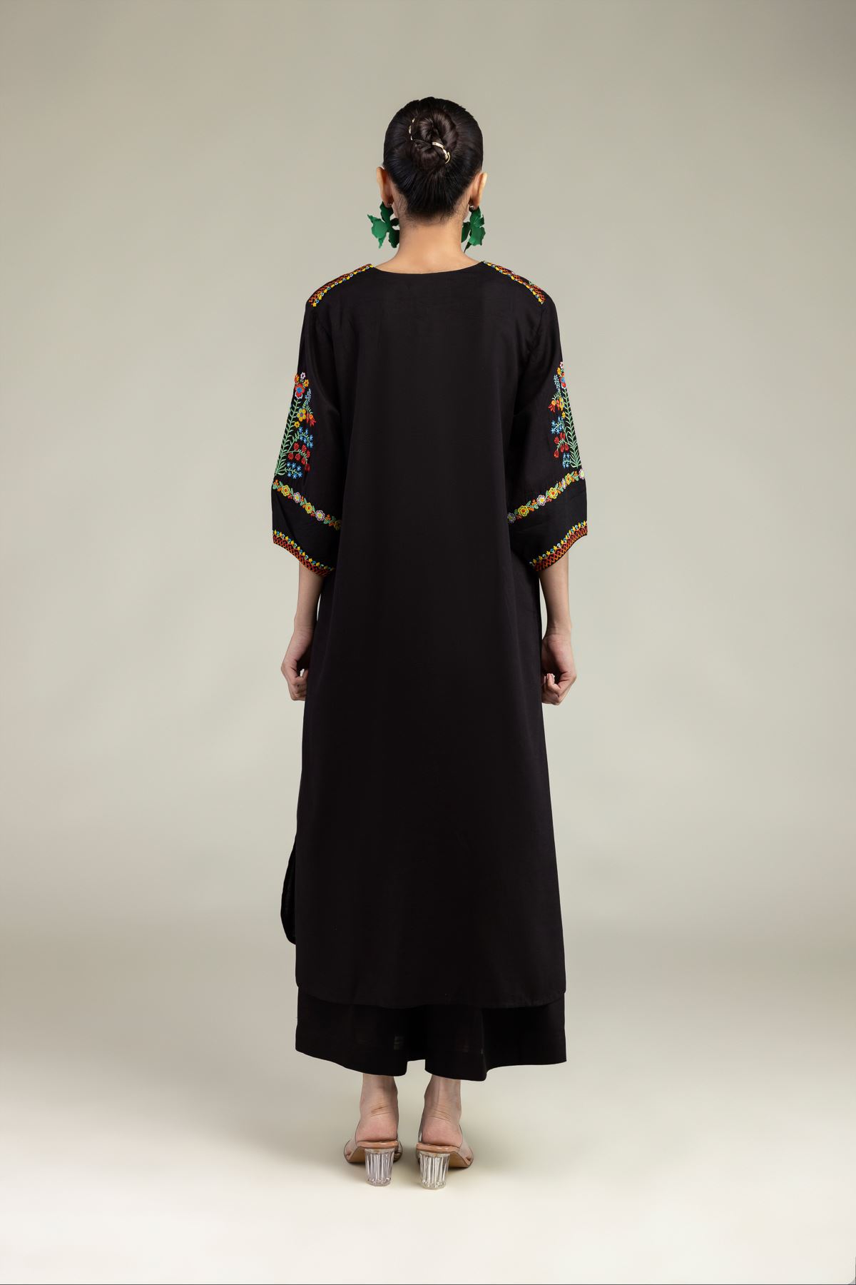 Embroidered Raw Silk Black Silk Kurta - 1-26-225-A-C1-VG