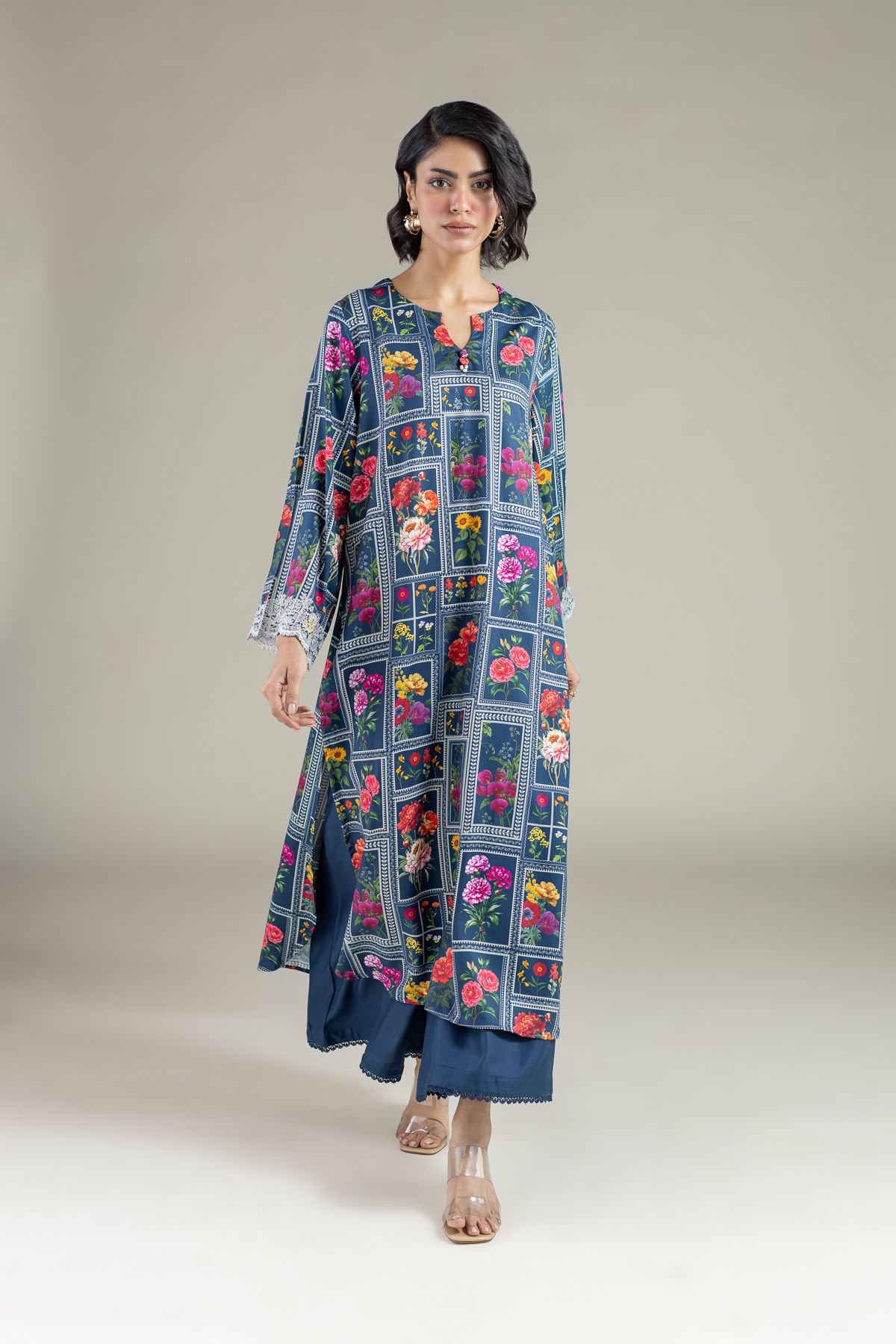 Embroidered Marina Floral Geometric Kurta - 25-10-11E12-03TB-VG