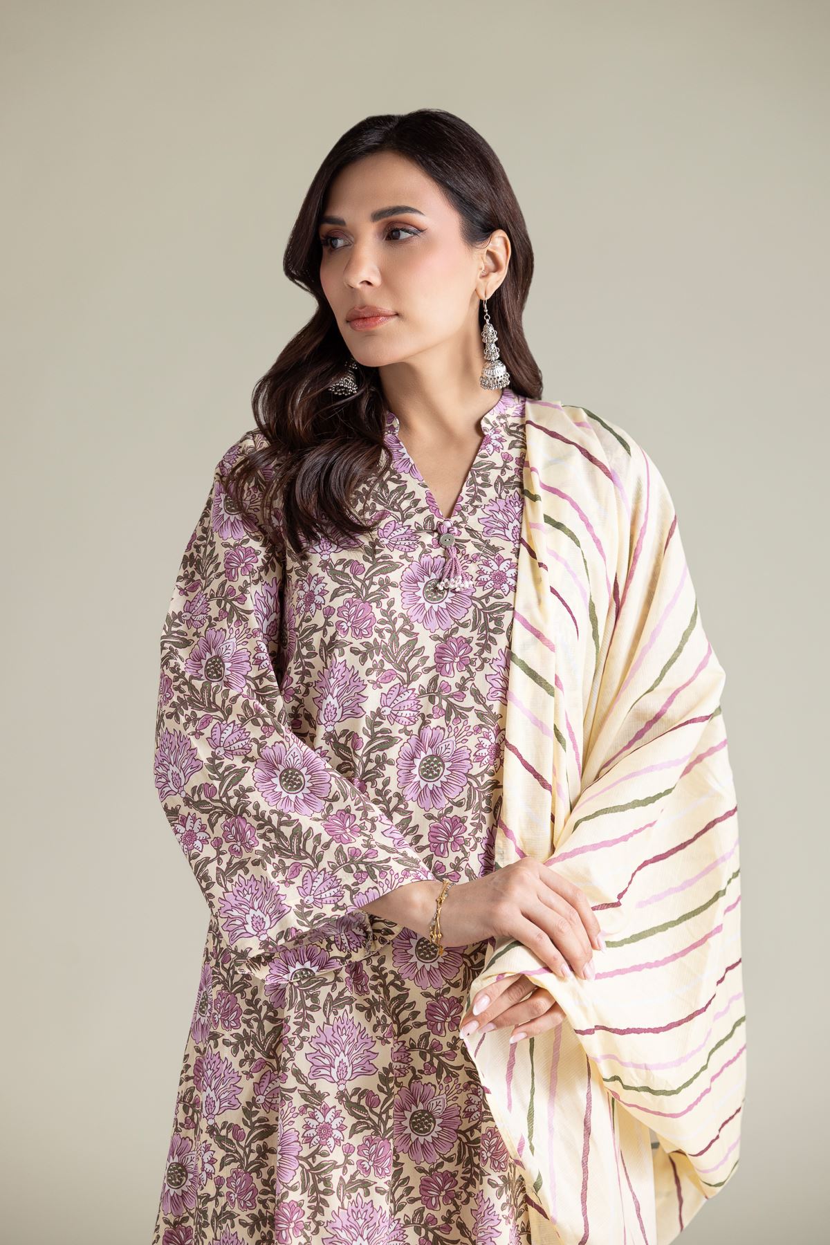 Embroidered Textured Lawn Lawn Striped Dupatta - 1-26-139-A-C-VG