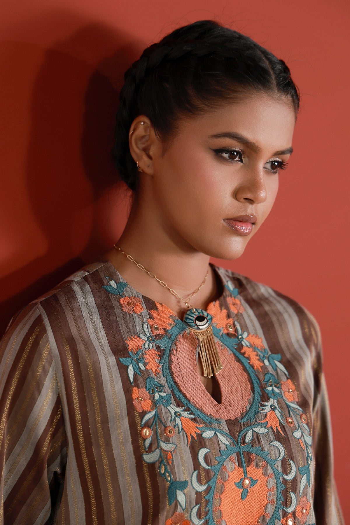 Yarn Dyed Embroidered Handwoven Kurta - 2-26-202-A-D-VG