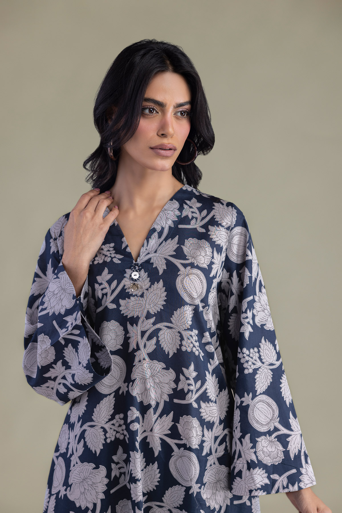 Printed Cambric Floral Longline Kurta - 1-26-102-A-F-VG