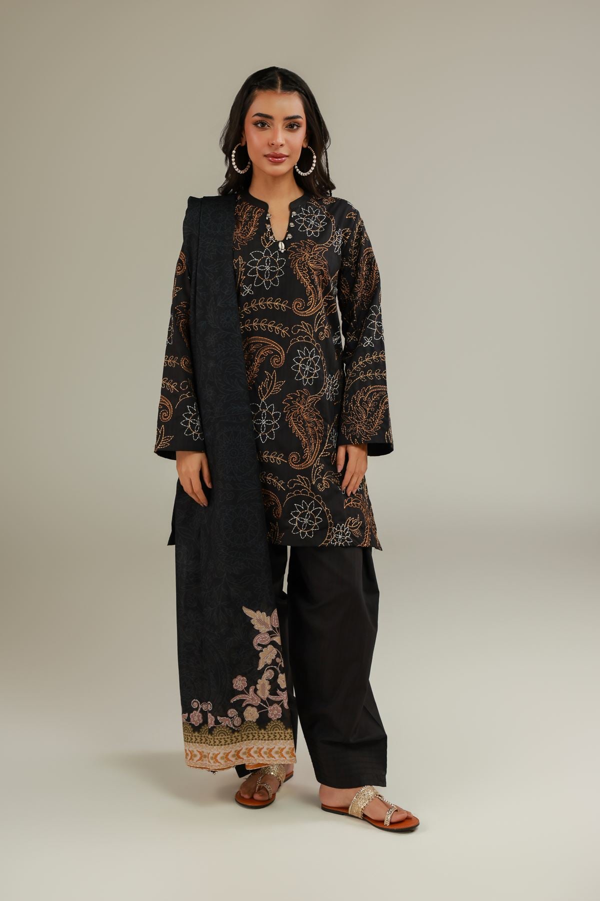 Embroidered Cotton Dobby Embroidered Black Shalwar - 1-26-113-A-B-VG