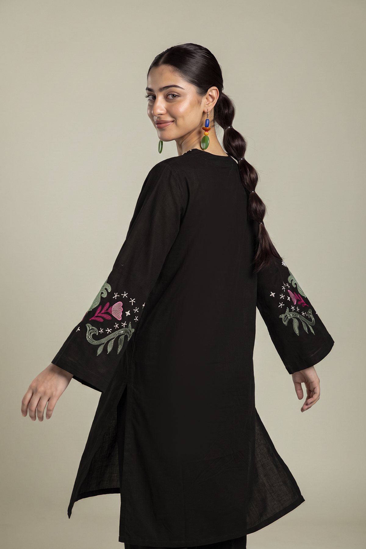 Embroidered Textured Cotton Kurta - 1-26-436-A-F1-VG