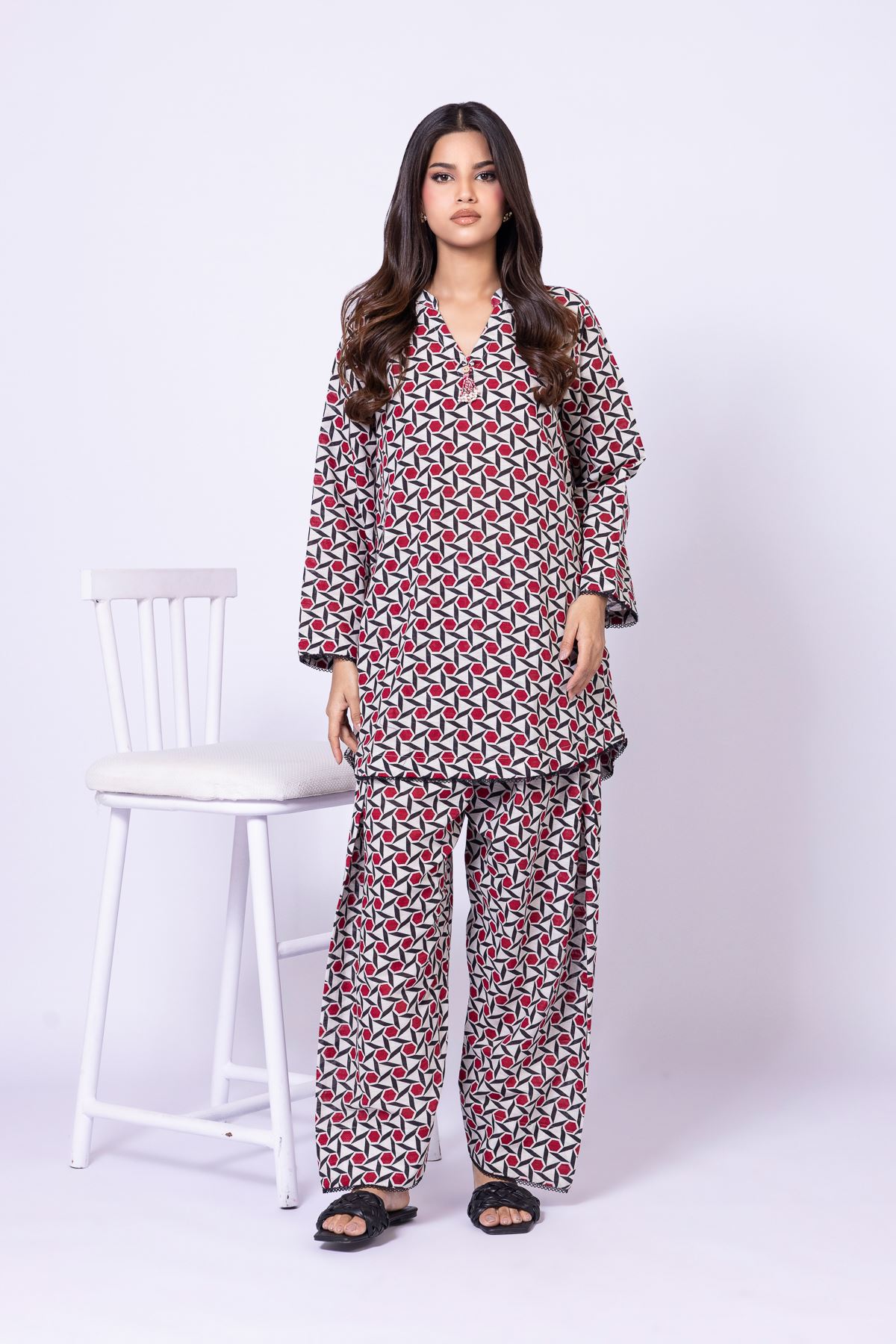 Printed Textured Cotton Kurta - EET24546B-VG