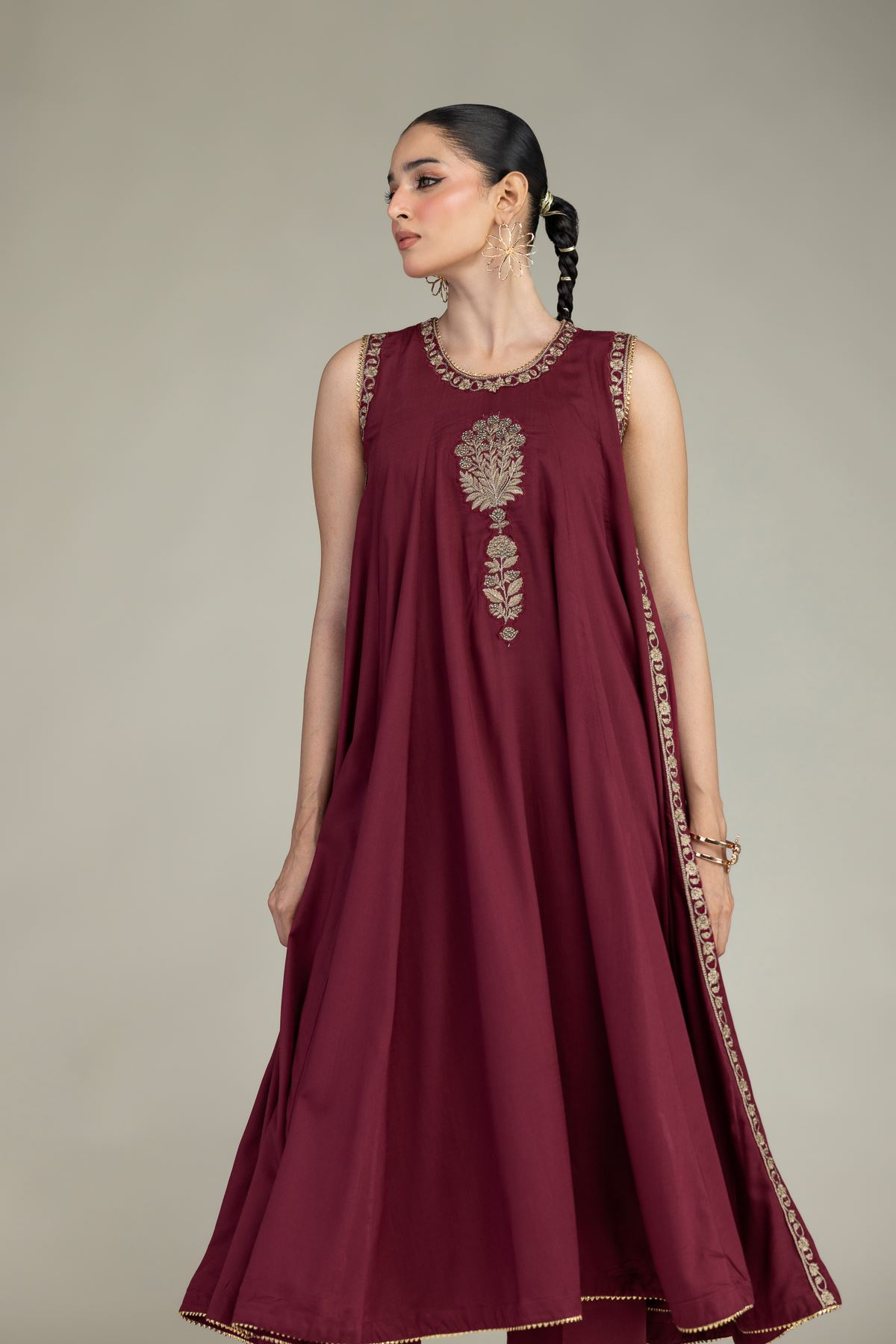 Embroidered Raw Silk Maroon Silk Kurta - 2-26-203-A-C1-VG