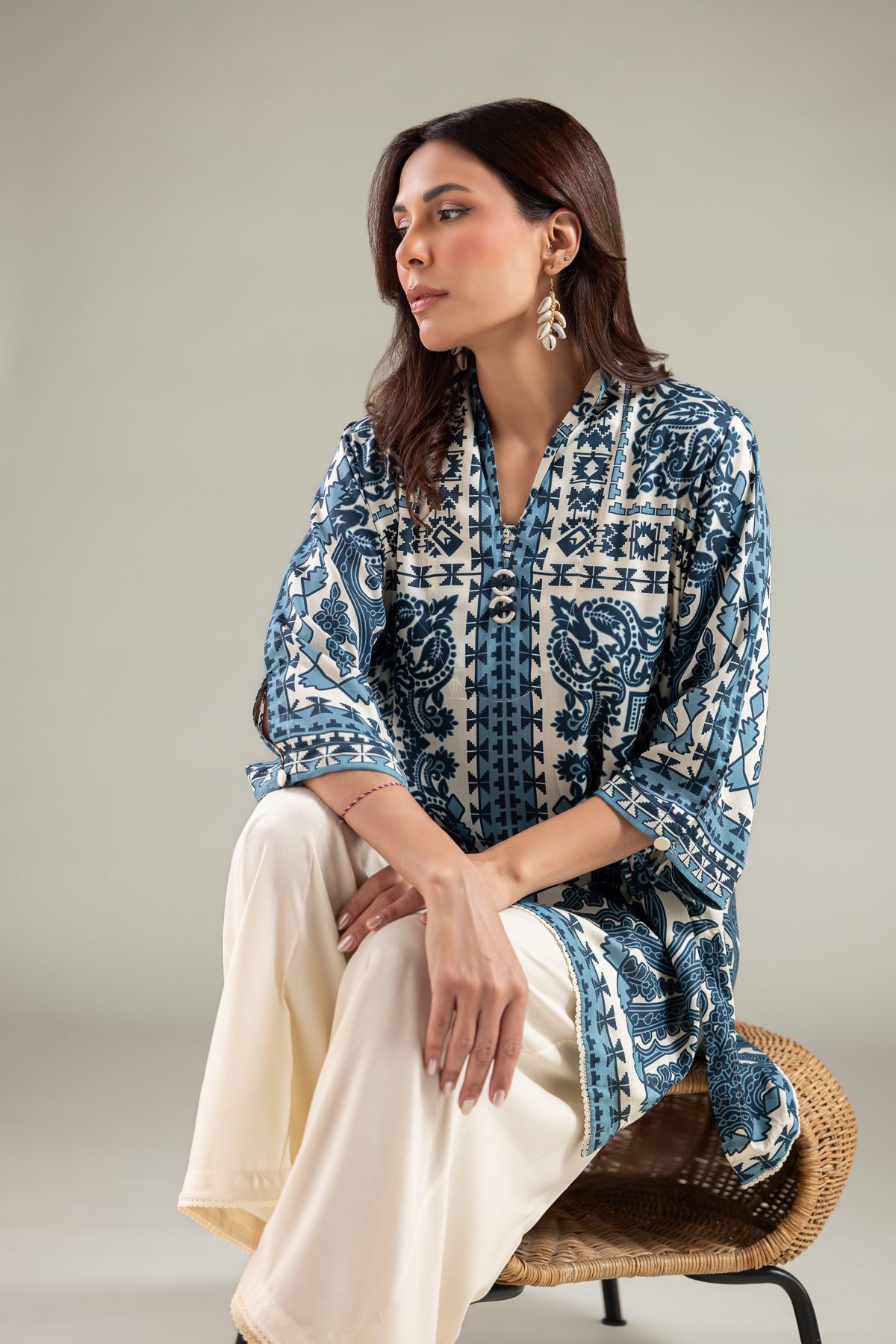 Printed Viscose Geometric Short Kurta - 1-26-113-A-B-VG