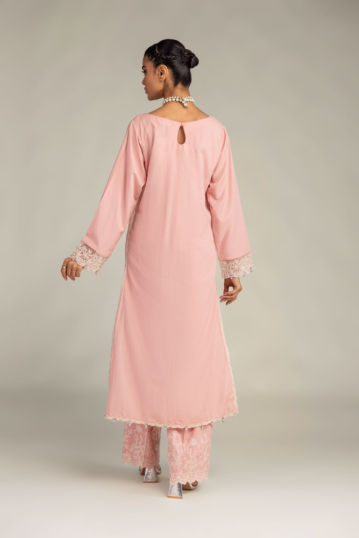Embroidered Raw Silk Pink Silk Kurta - 2-26-306-A-D1-VG