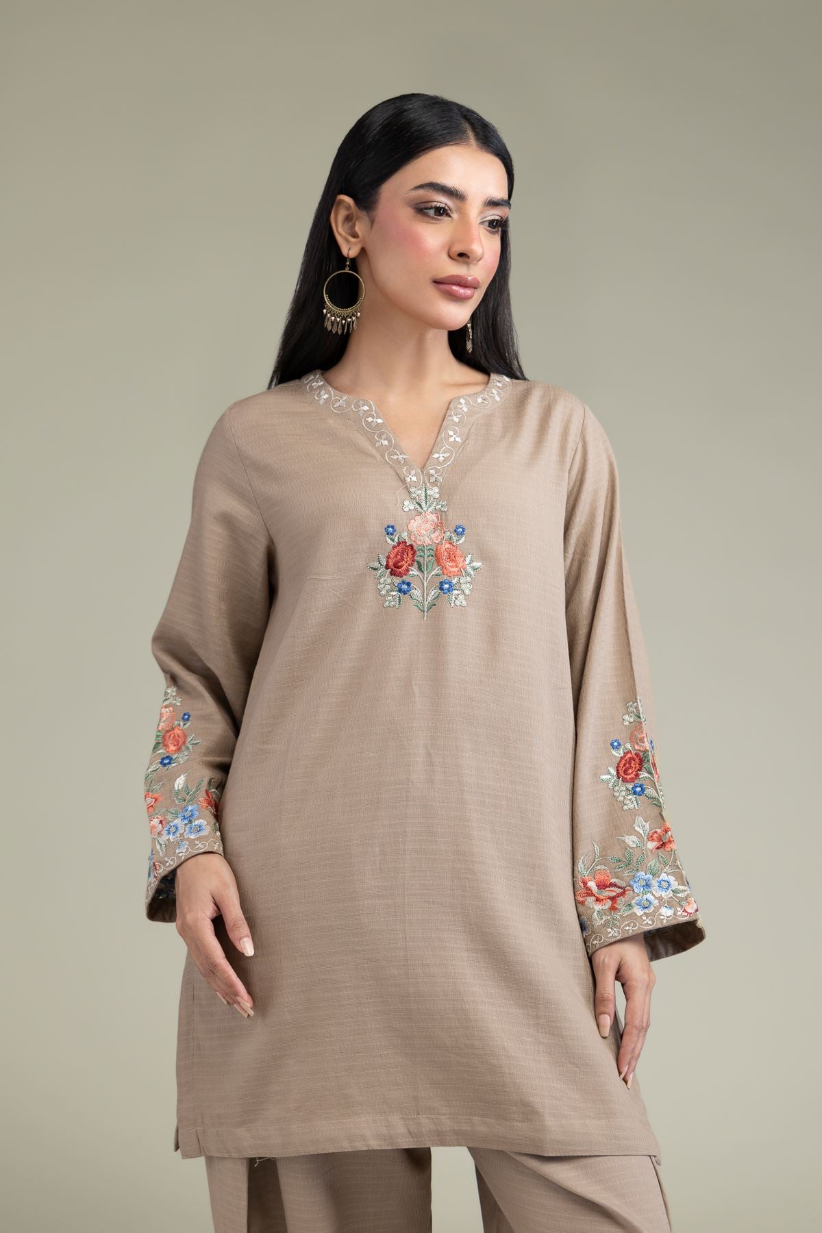 Embroidered Cotton Dobby Floral Beige Kurta - 1-26-211-A-F1-VG