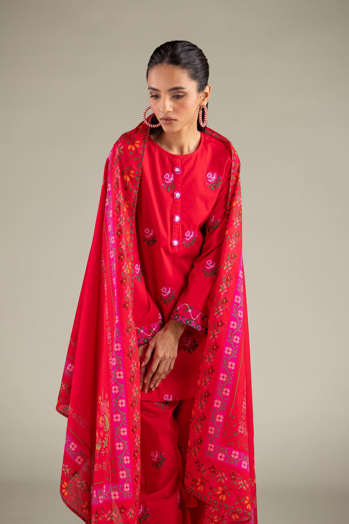 Embroidered Lawn All-Season Floral Dupatta - 1-26-146-A-B-VG