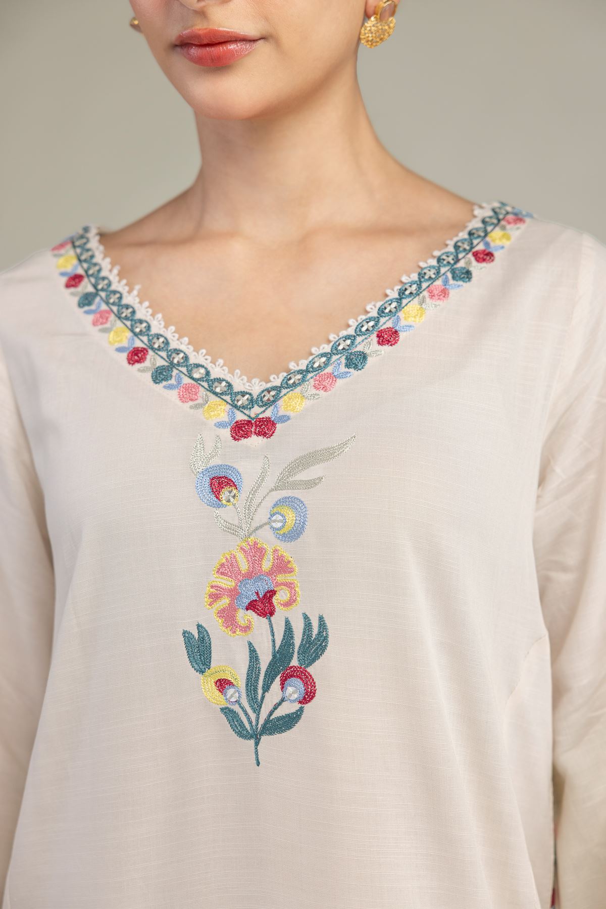 Embroidered Raw Silk Floral Silk Kurta - 1-26-225-A-C1-VG
