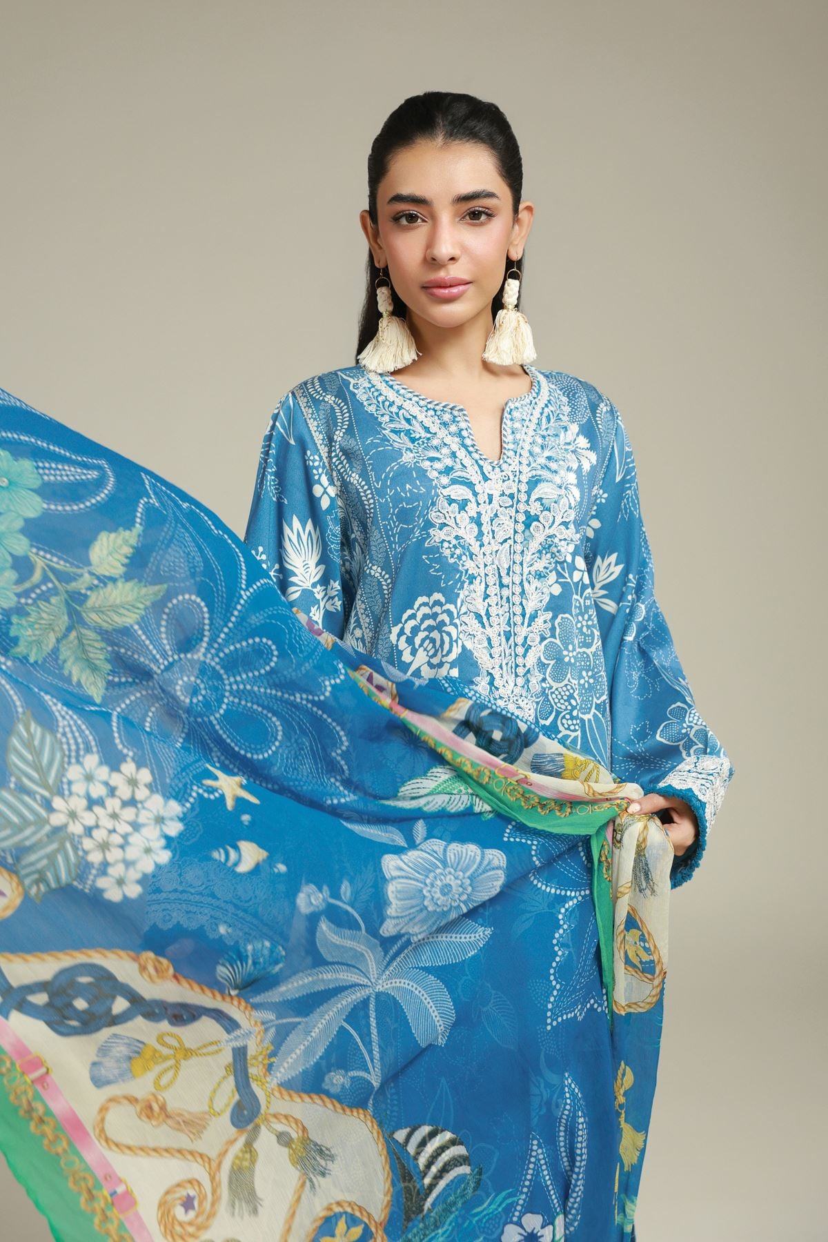 Embroidered Satin Fabrics 3 Piece - 1001940198