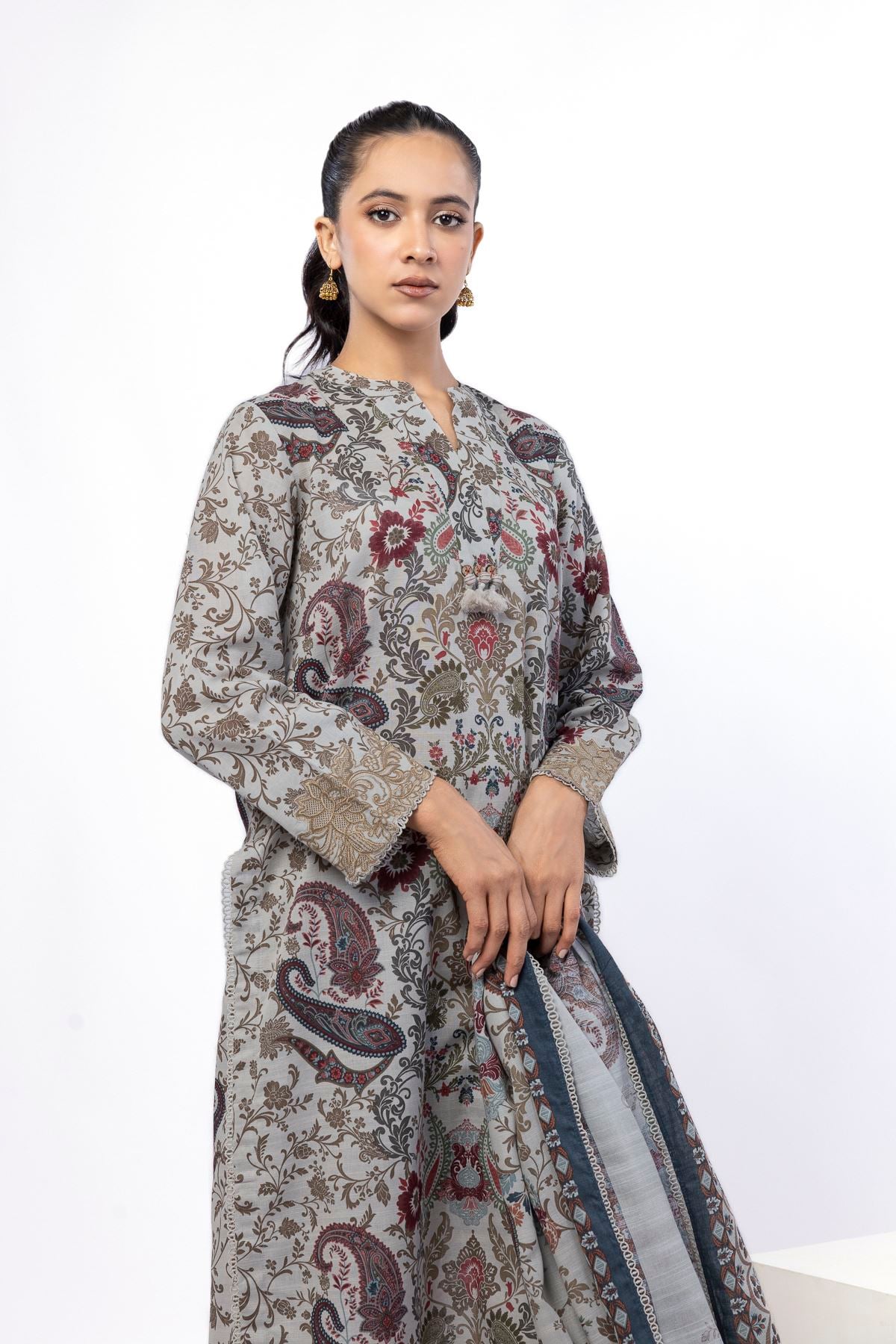 Embroidered Light Khaddar Paisley 3-Piece Set - KN31AST-VG