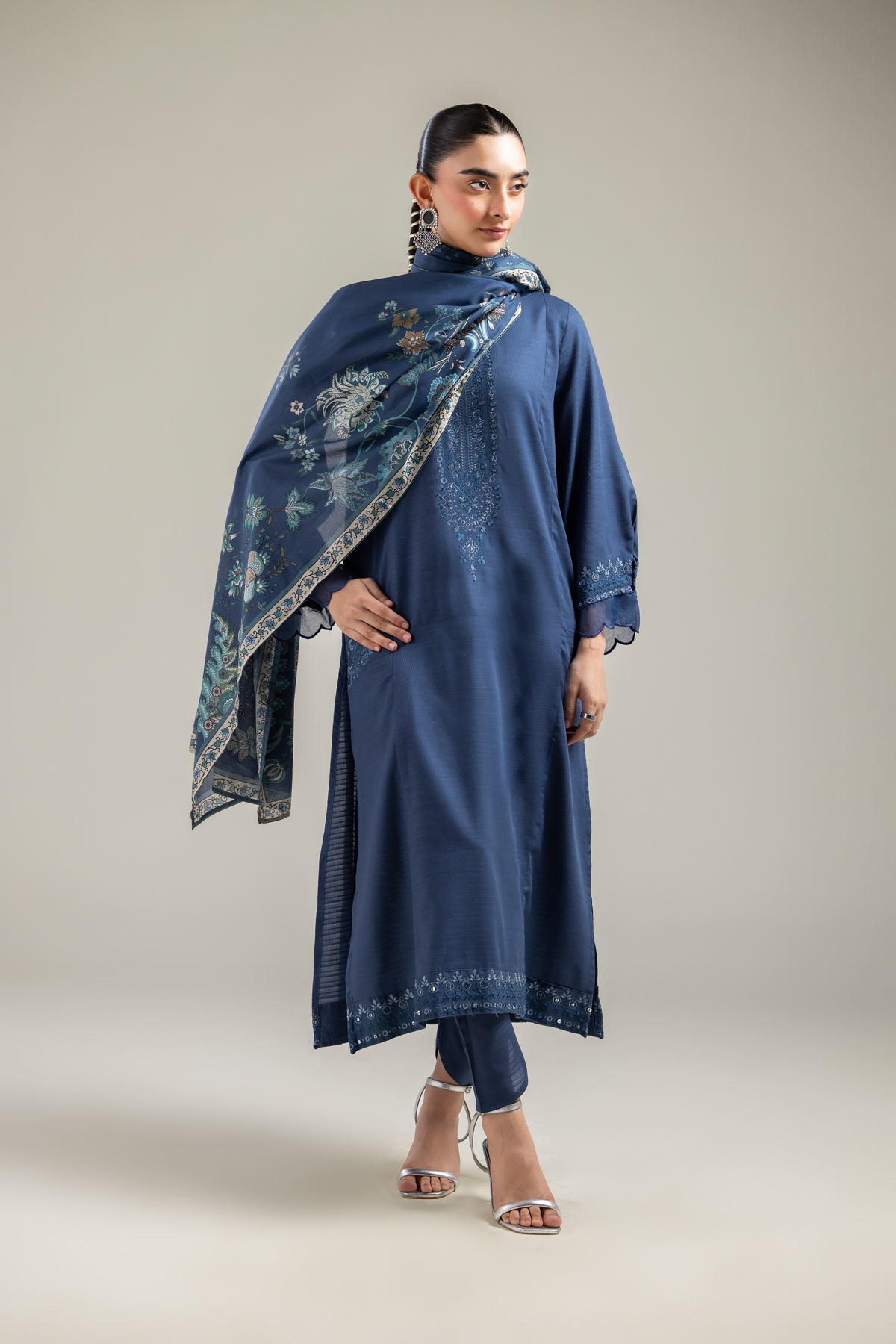 Embroidered Lawn Navy Lawn Dupatta - 1-26-121-A-C-VG