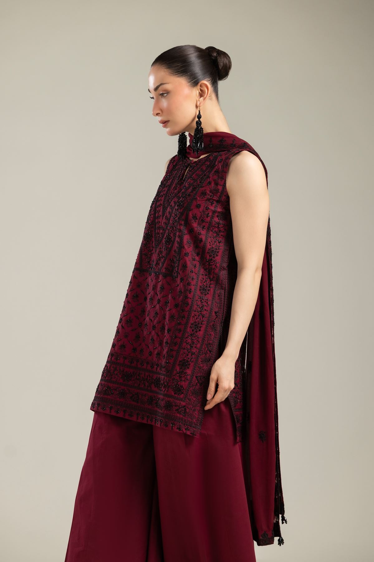 Embroidered Raw Silk 3 Piece Co-ord Set - T-A112-26-106EC1-VG