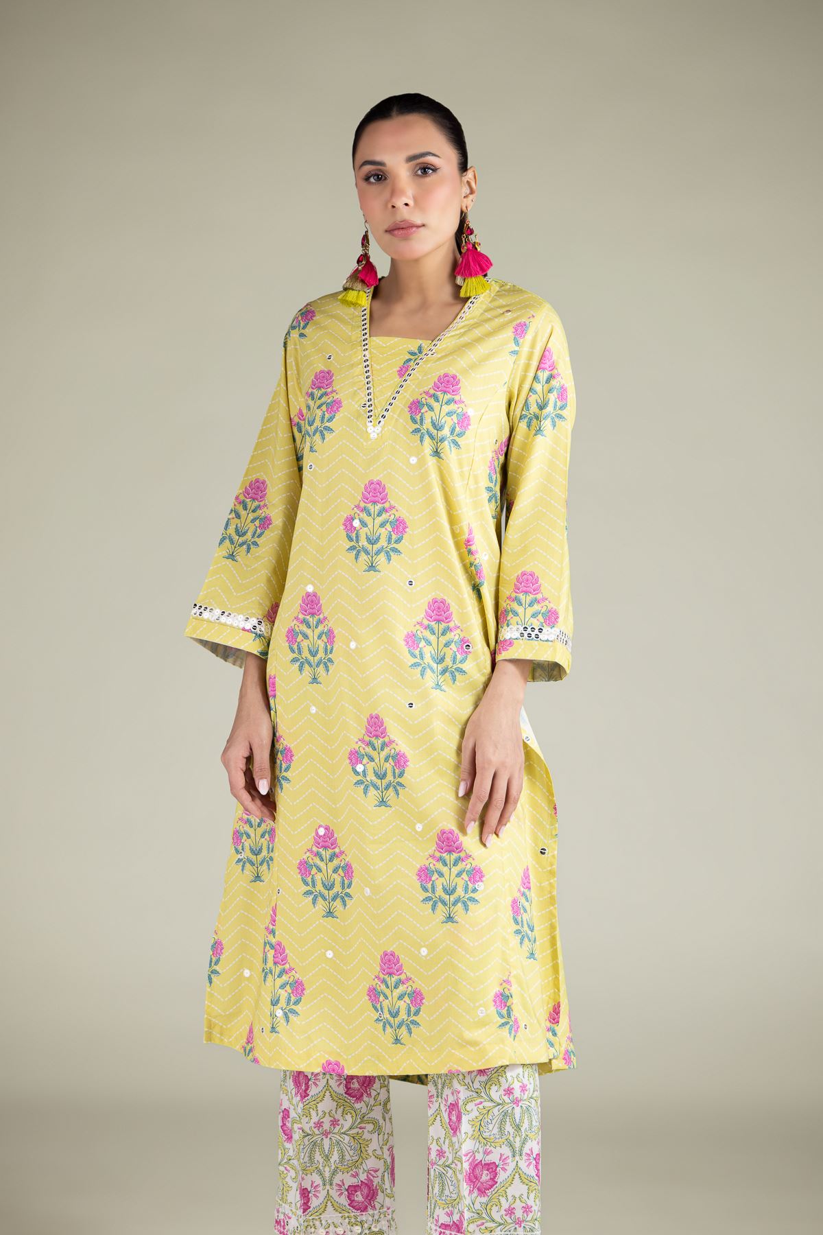 Embroidered Cotton Viscose Long Printed Kurta - 25-09-10E2-06TA-VG