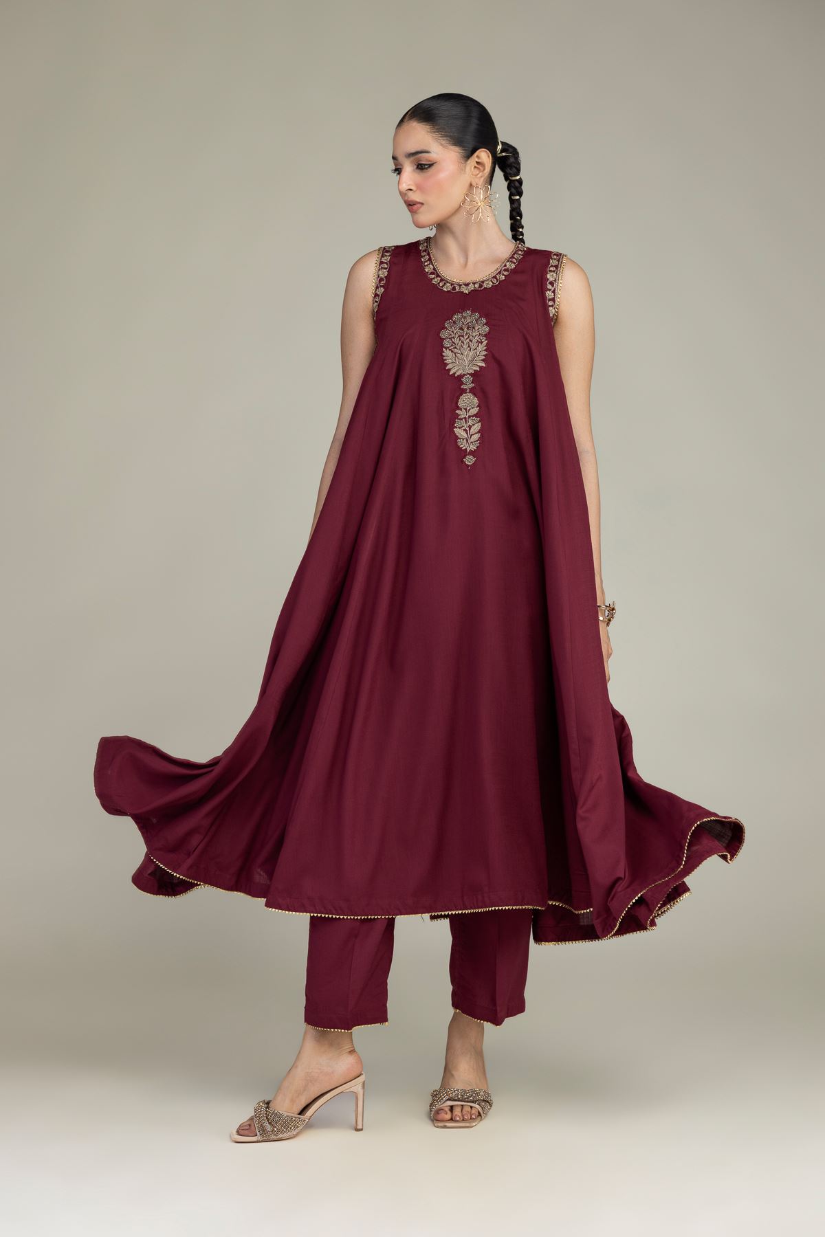 Embroidered Raw Silk Maroon Silk Kurta - 2-26-203-A-C1-VG