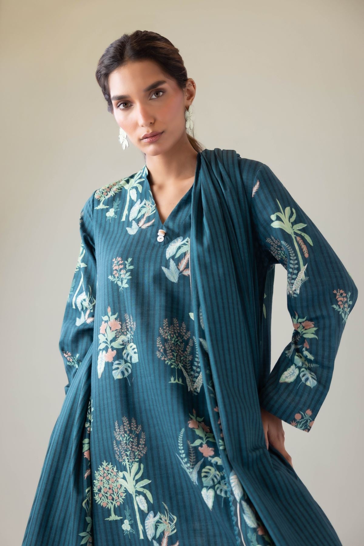 Printed Textured Cotton Dupatta - 25-09-12E2-08TA-VG