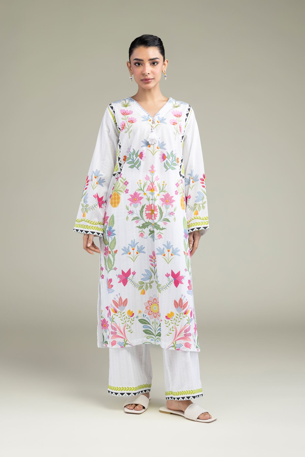 Printed Cambric Floral Cambric Kurta - 25-09-12E2-01TB-VG