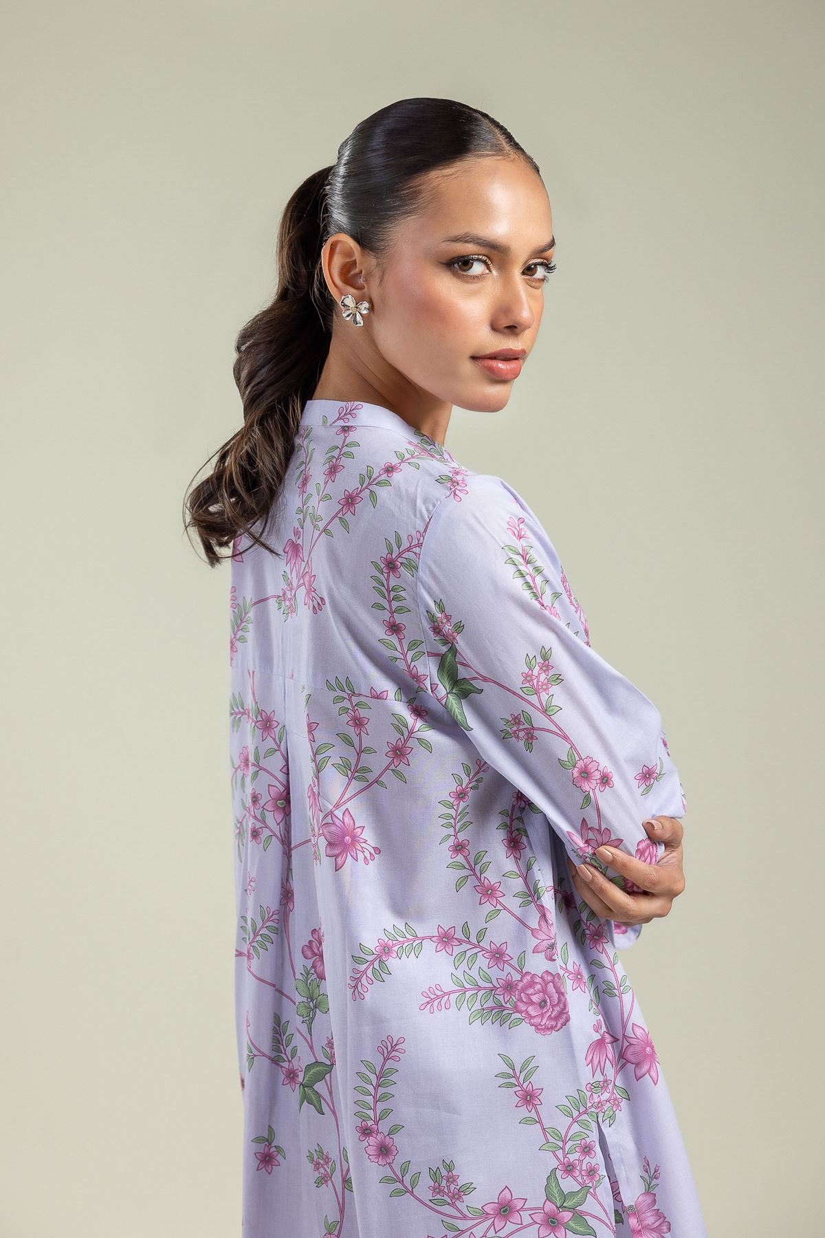 Printed Cambric Floral Longline Kurta - 26-01-1E5-08TB-VG