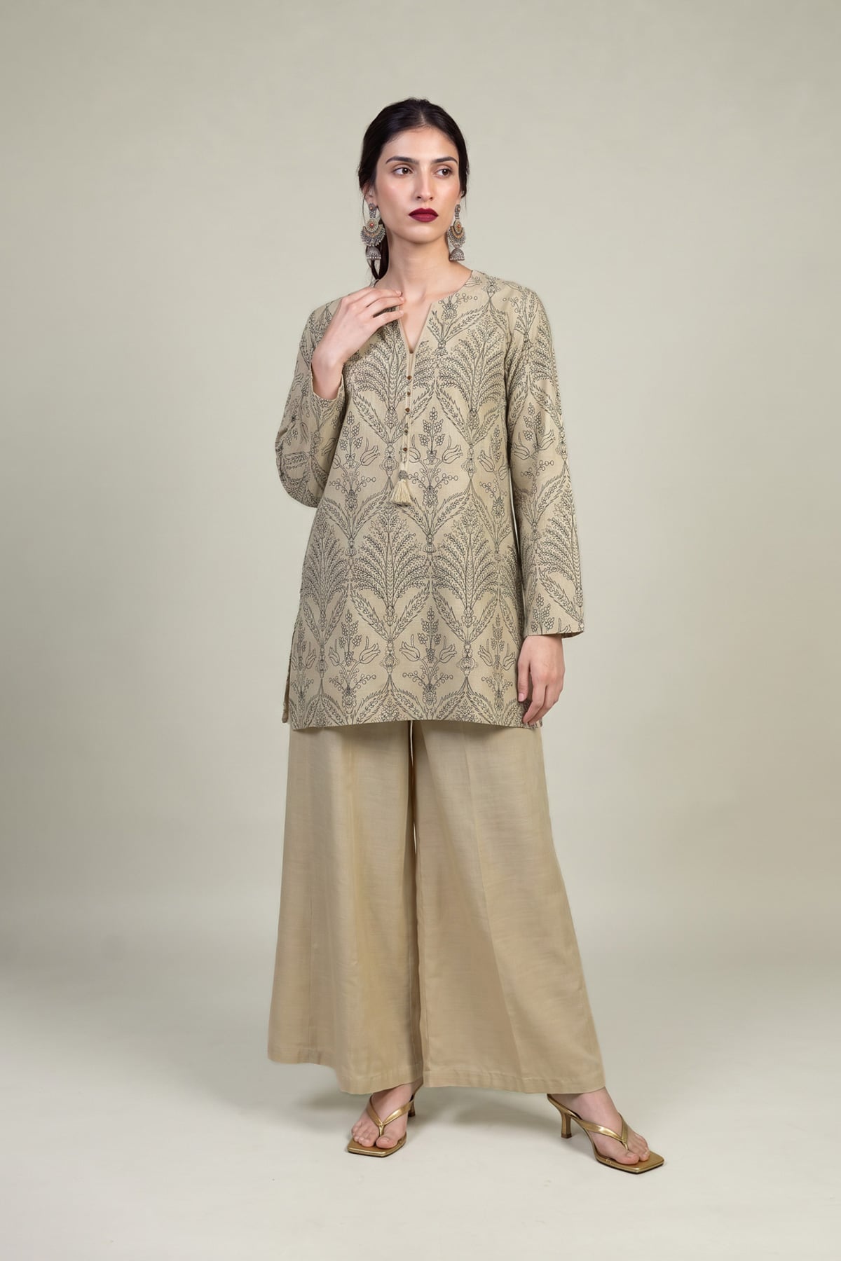 Embroidered Raw Silk Beige Silk Kurta - 1-26-309-B-D1-VG