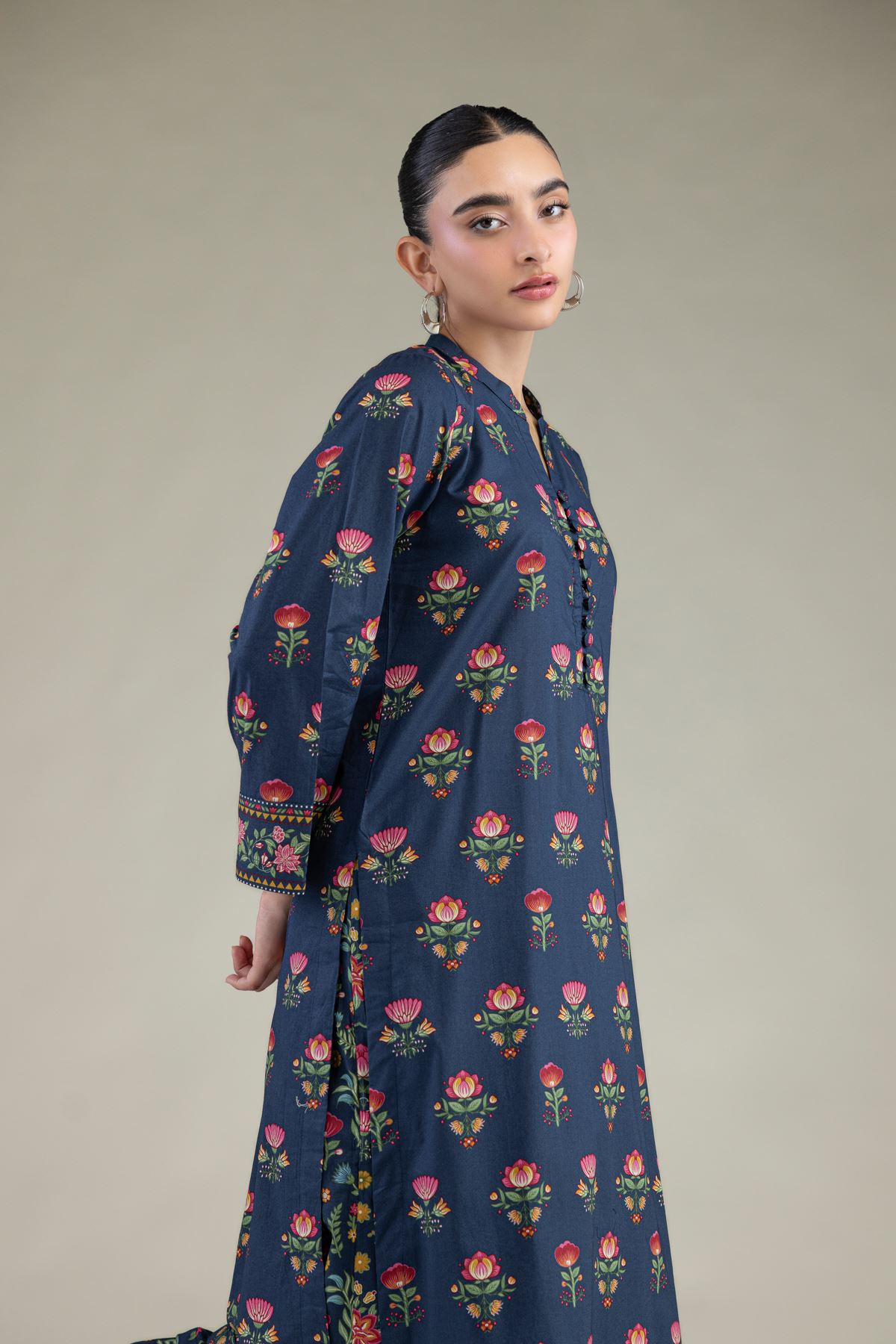 Printed Cambric Cambric Navy Kurta - 2-26-308-A-G1-VG