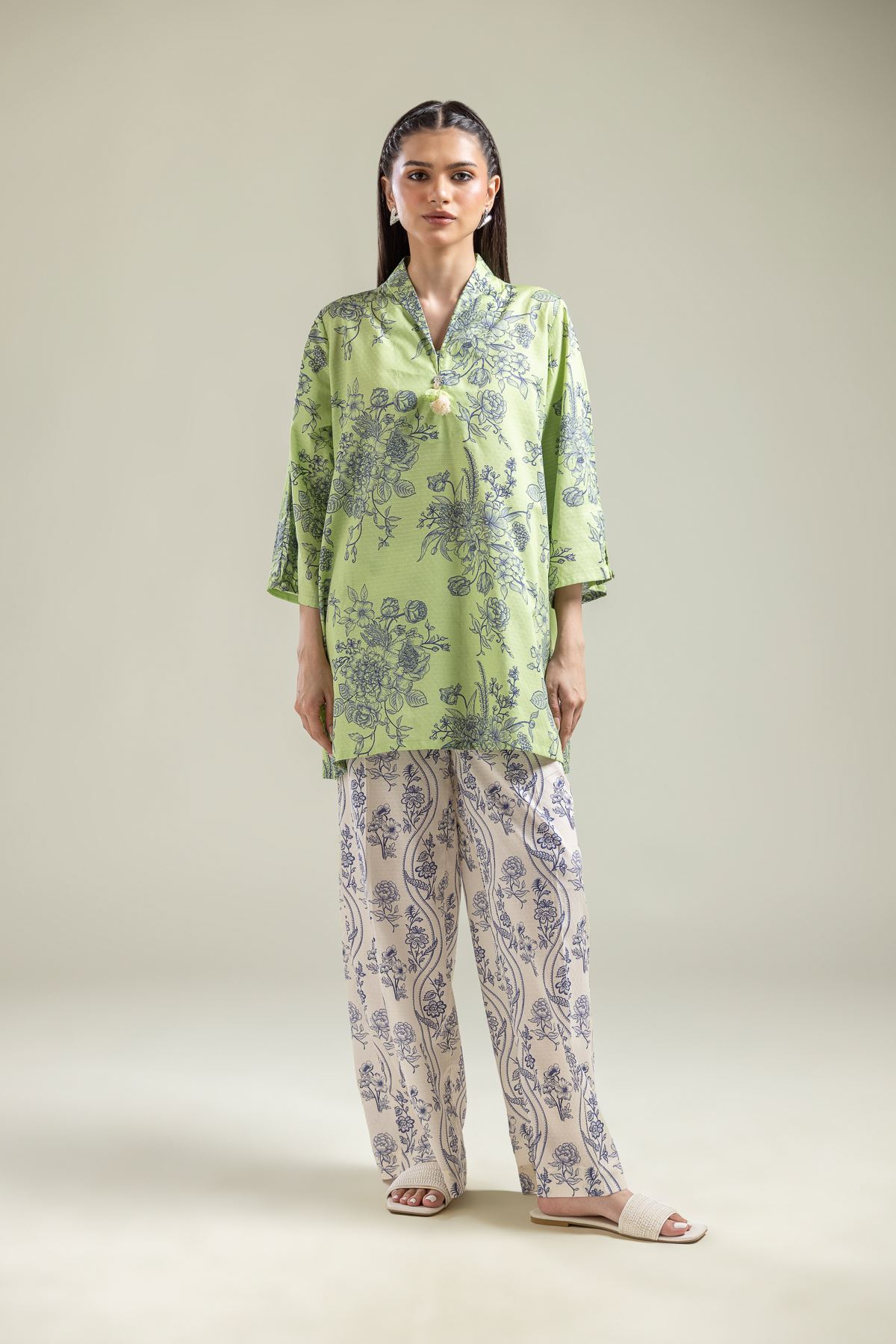 Printed Cotton Dobby Cotton Floral Pants - 1-26-204-A-E1-VG