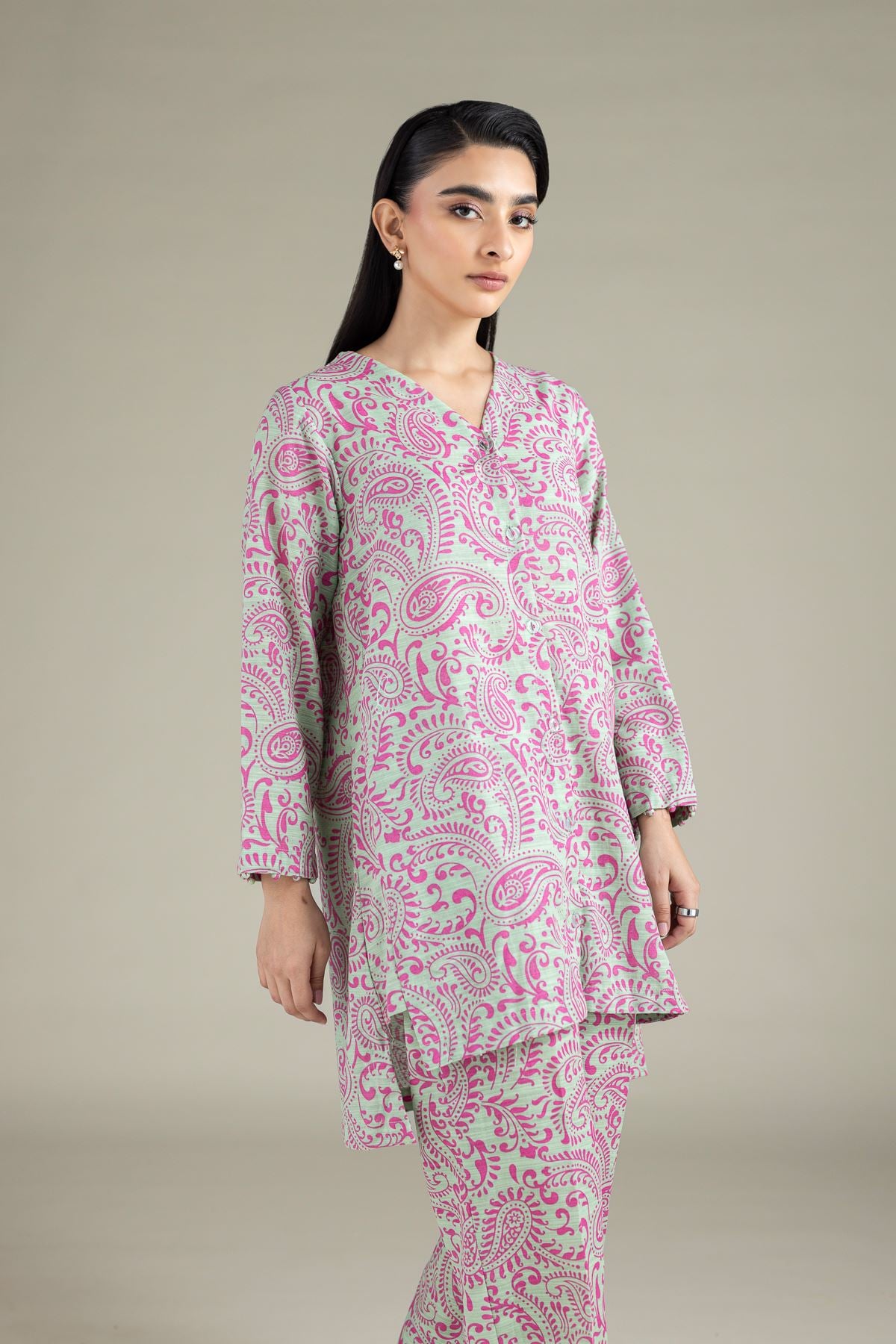 Printed Textured Cotton Kurta - 25-09-9S1-04TA-VG