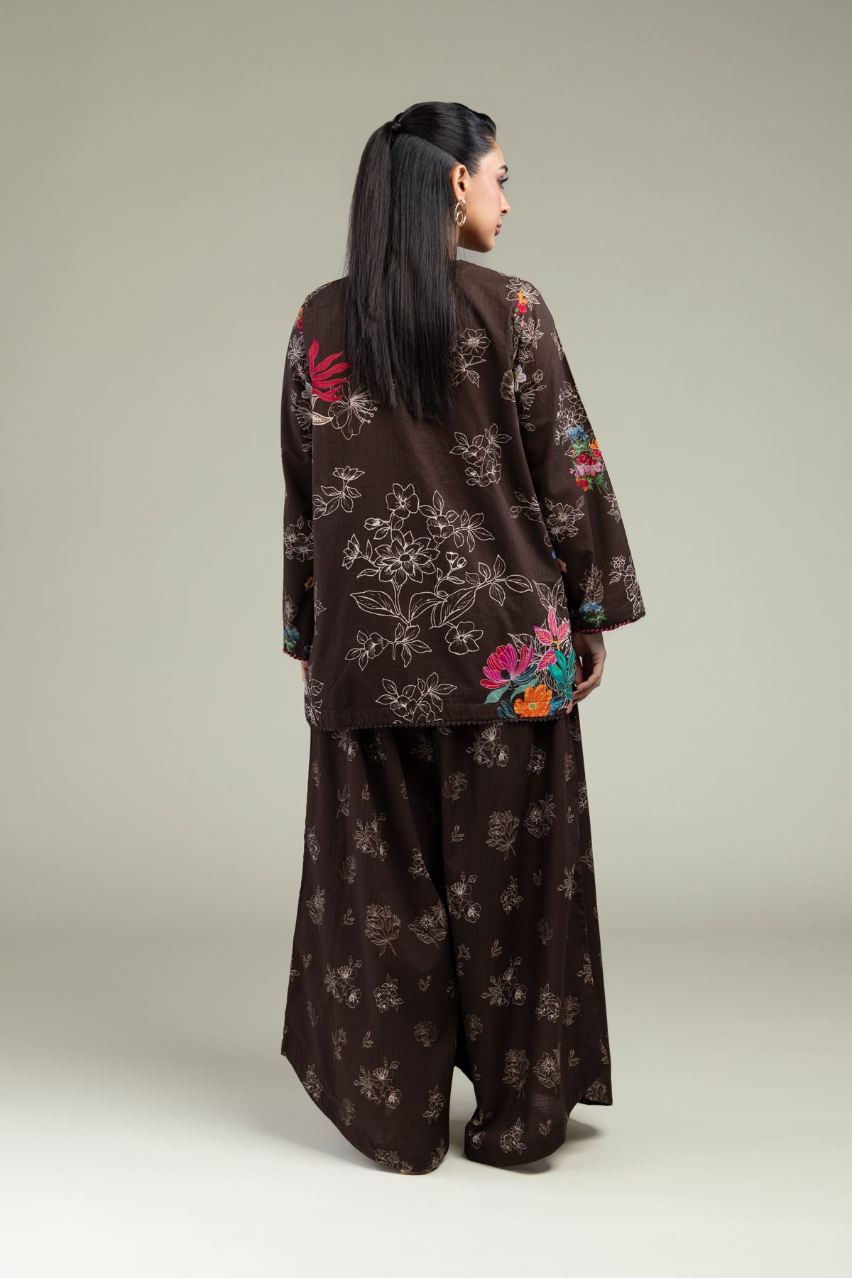 Printed Cotton Dobby Floral Brown Kurta - 8-26-204-A-D1-VG