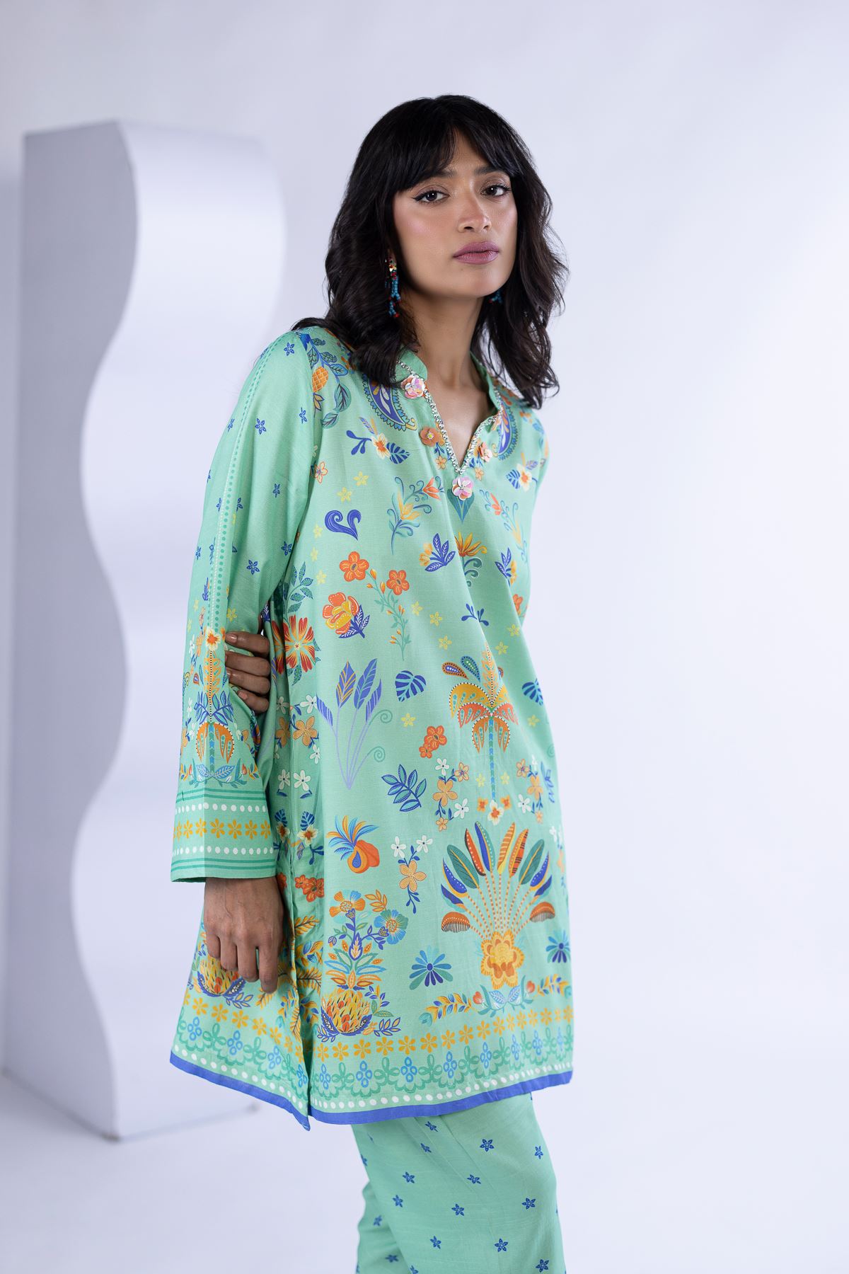 Printed Thai Silk Kurta - 25-09-11W3-02SA-VG