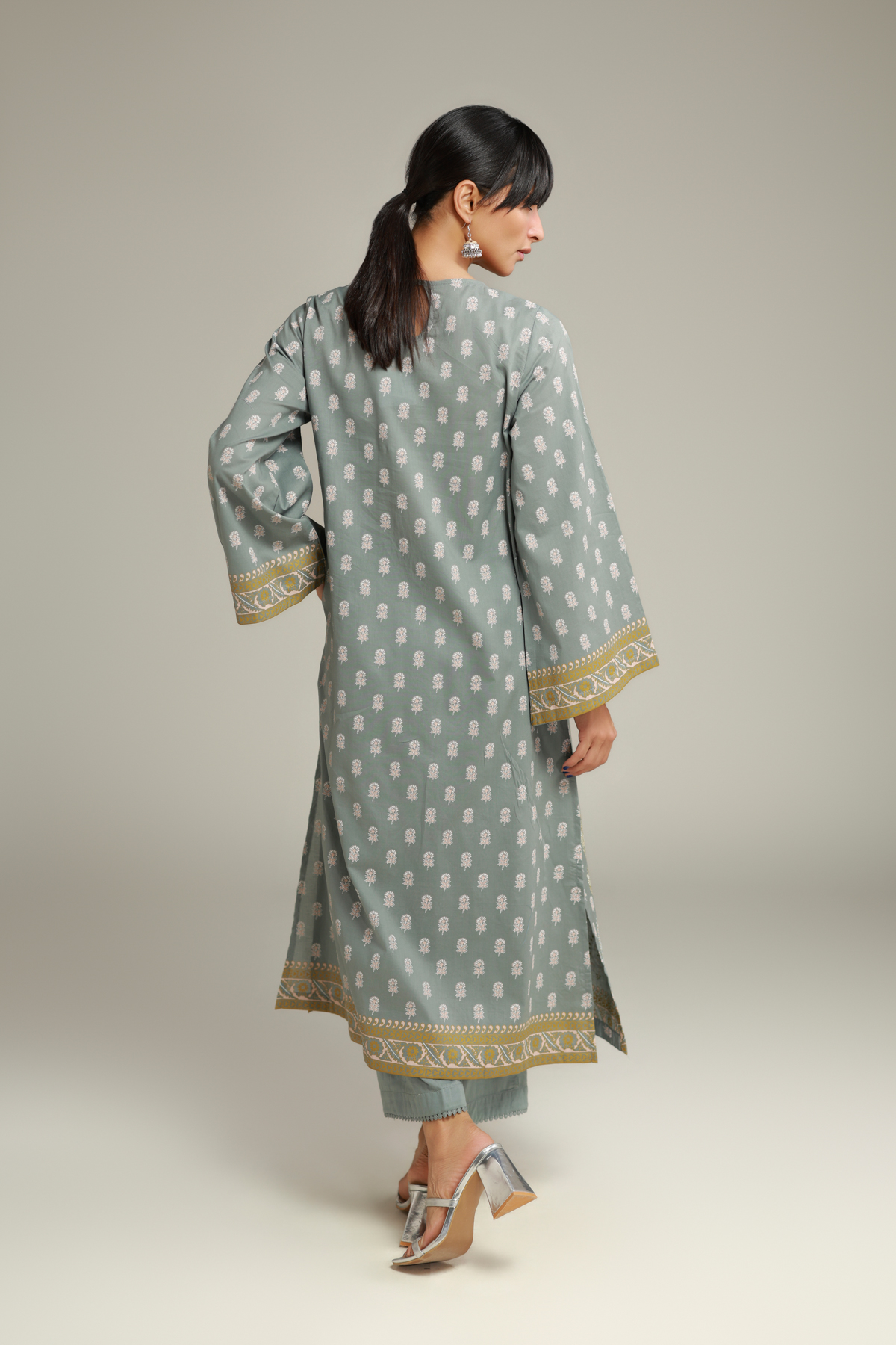 Printed Cambric Mint Cambric Kurta - 26-02-1E13-02TA-VG