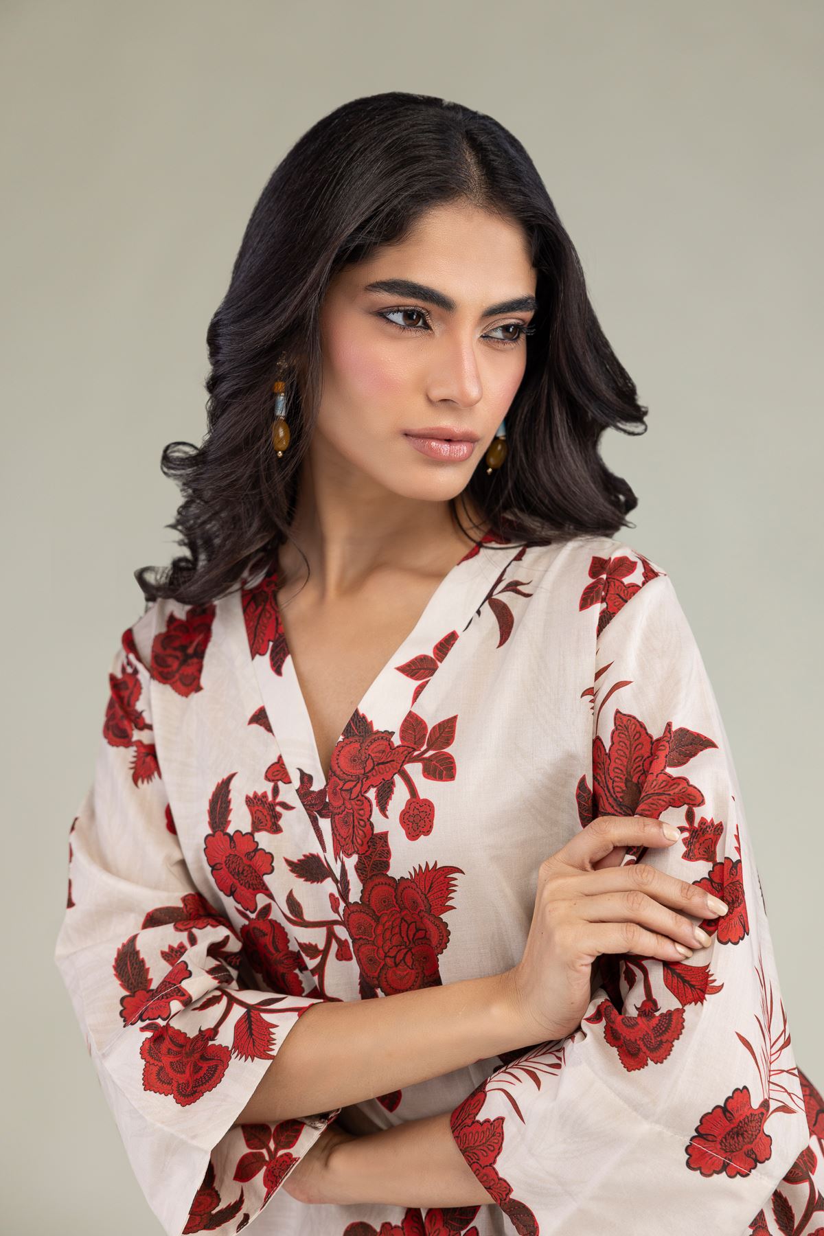 Printed Cambric Floral V-Neck Tunic - 6-26-208-A-J1-VG
