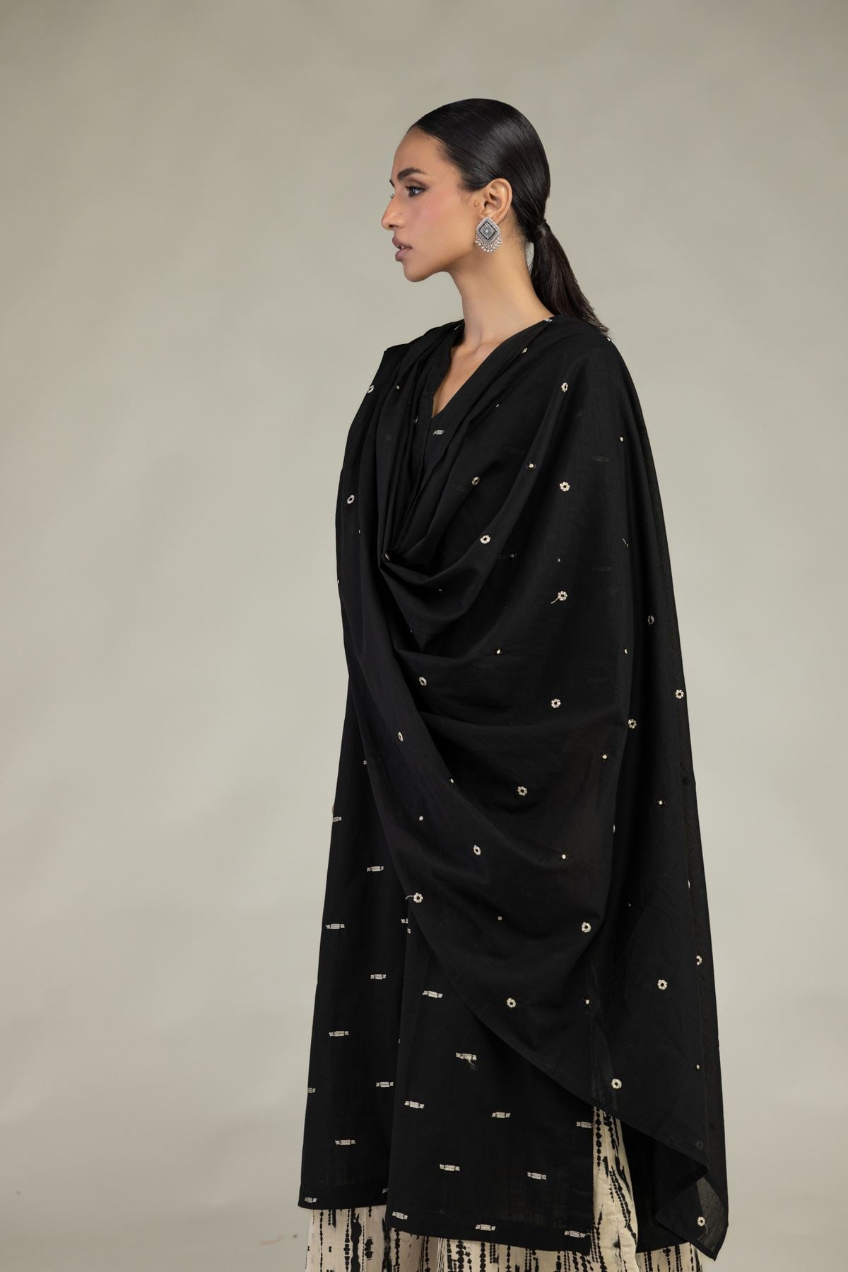 Textured Lawn Embroidered Black Lawn Dupatta - 1-26-226-A-B1-VG