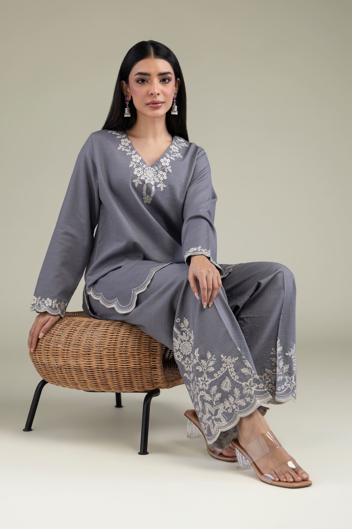 Embroidered Cotton Dobby Floral Cotton Kurta - 1-26-211-A-G1-VG