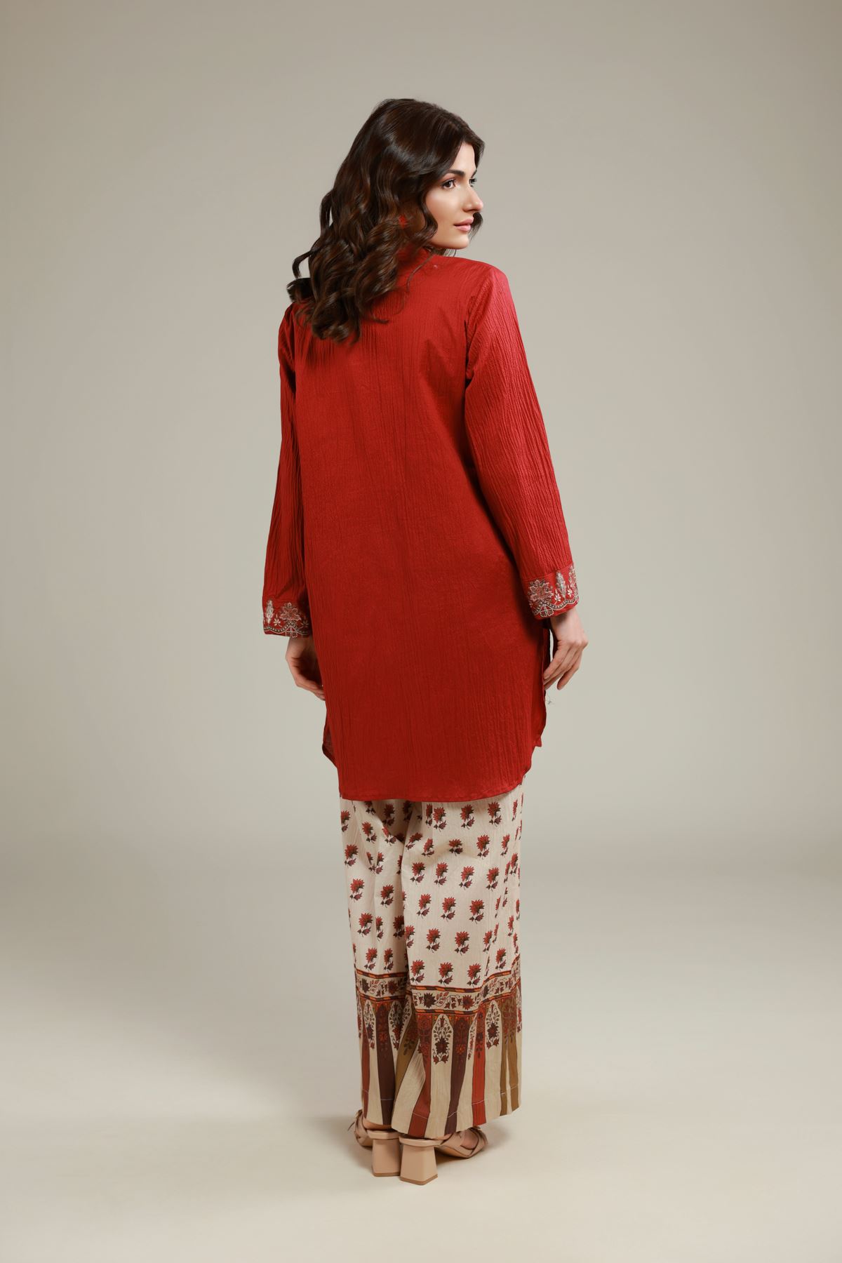 Embroidered Cotton Crinkle Solid Crinkled Kurta - 1-26-108-A-F-VG