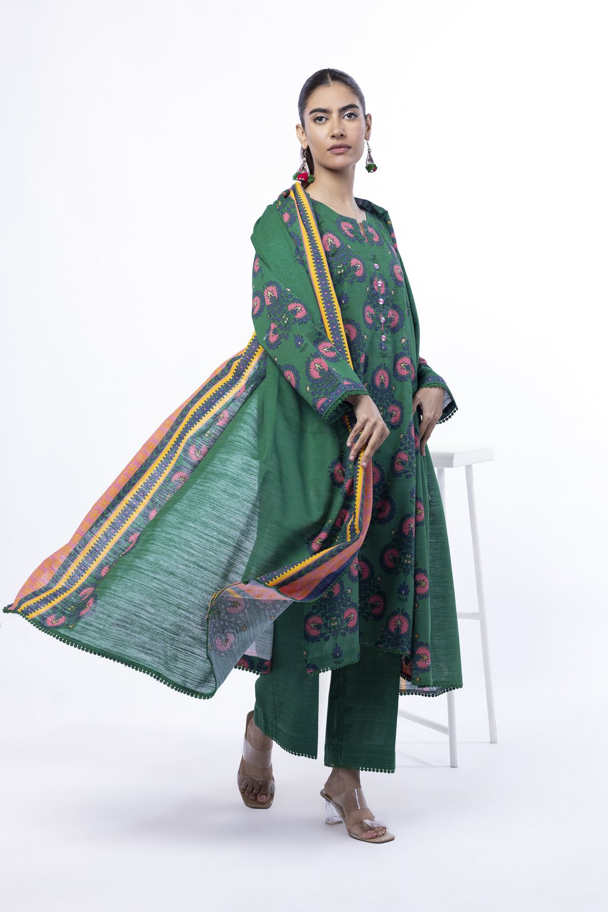 Printed Light Khaddar Fabrics 3 Piece - CV07A-G-VG